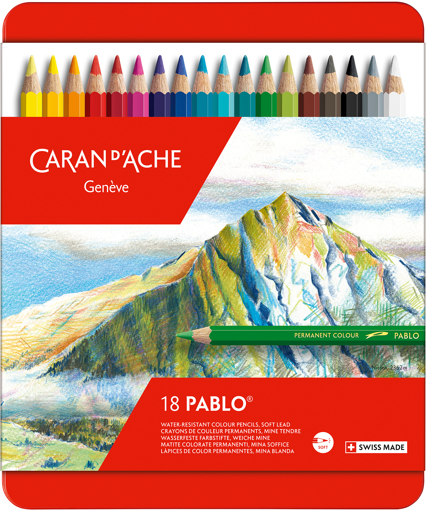 CARAN D'ACHE Crayon de couleur Pablo 666.318 18 couleurs