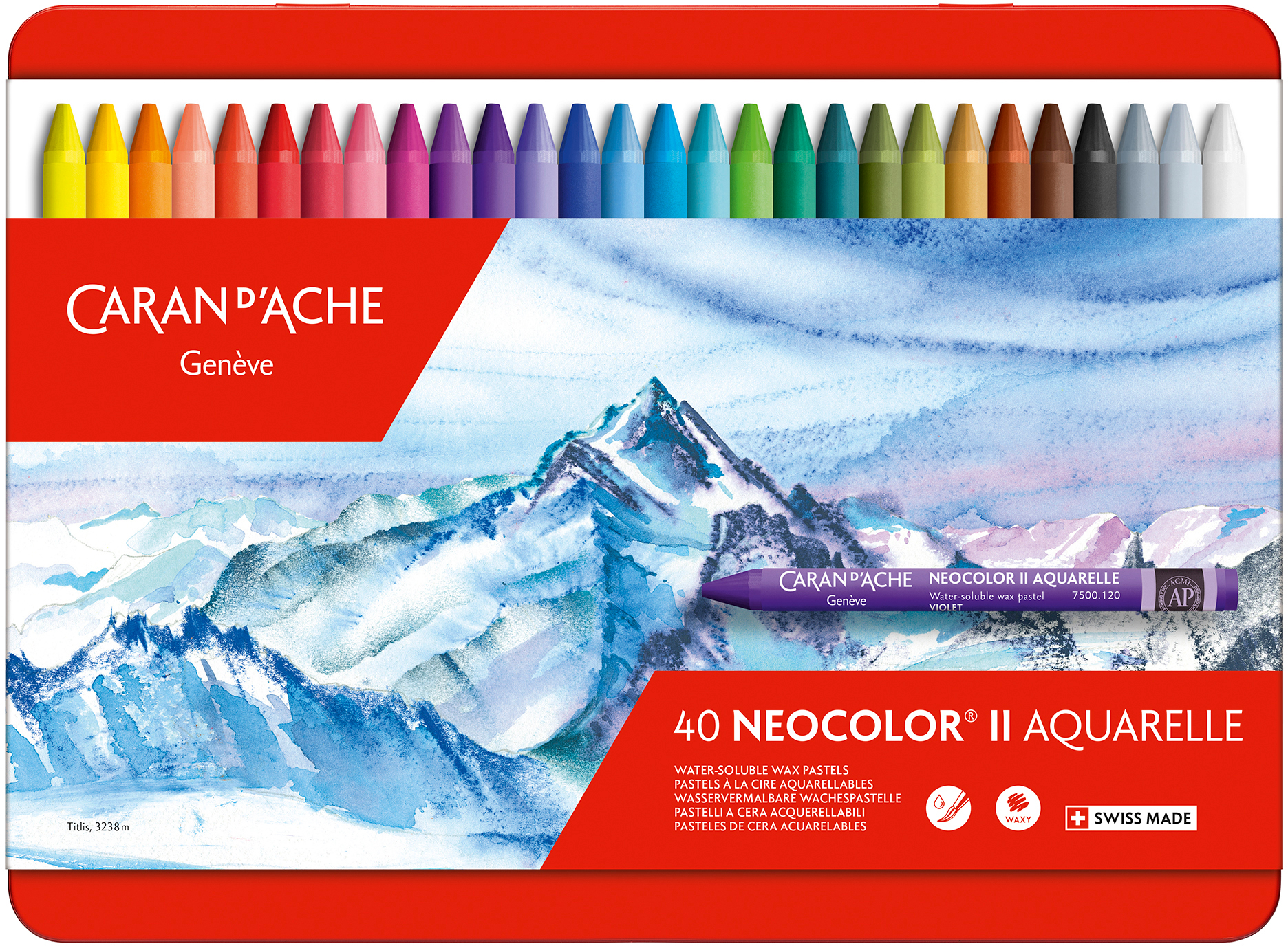 CARAN D'ACHE Crayons de cire Neocolor II 7500.340 40 couleurs ass. box métal 40 couleurs ass. box mé