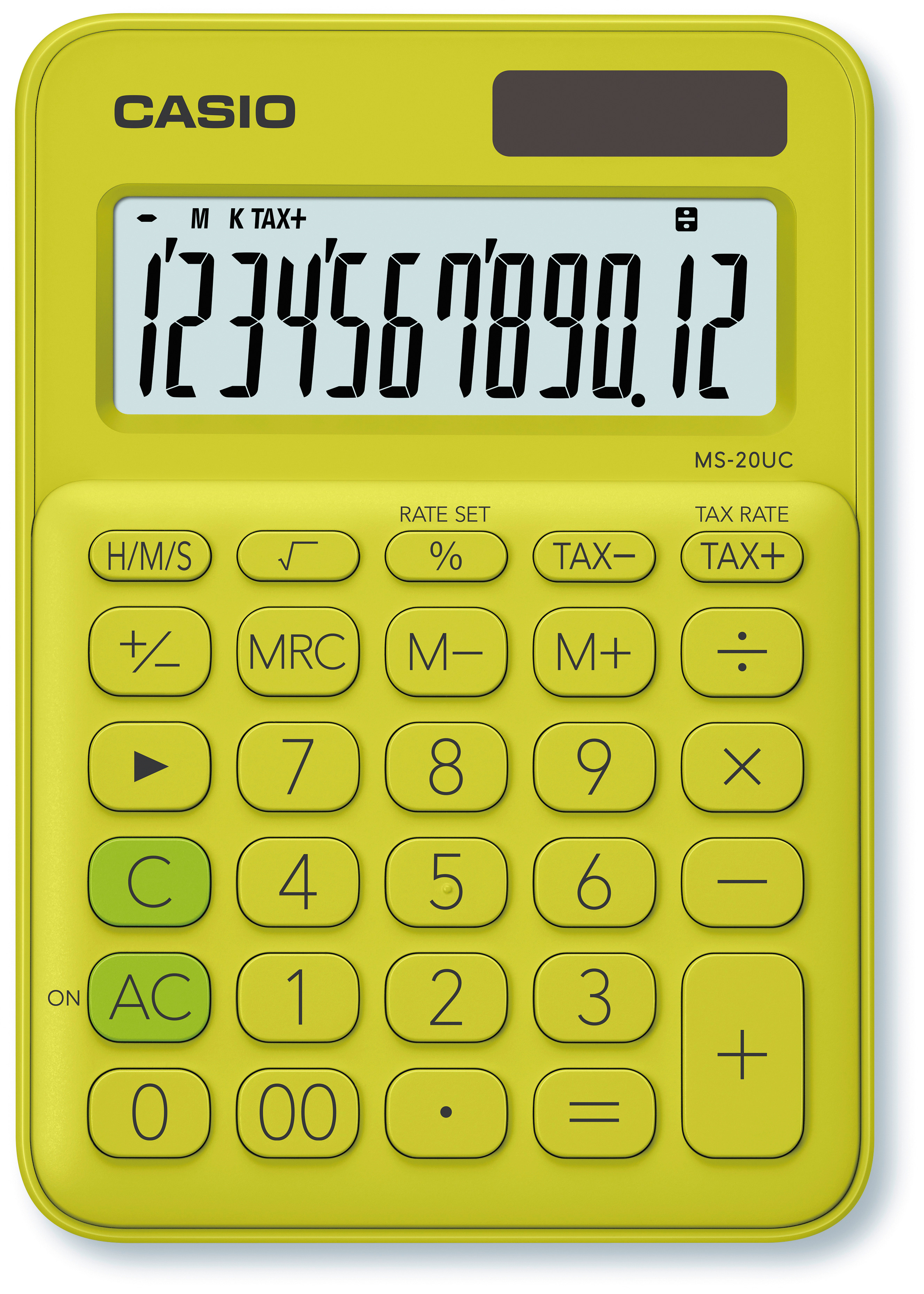 CASIO Calculatrice Mini MS20UCYG 12 chiffres jaune/vert