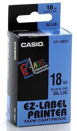 photo CASIO Ruban XR-18BU 18mm/8m noir/bleu