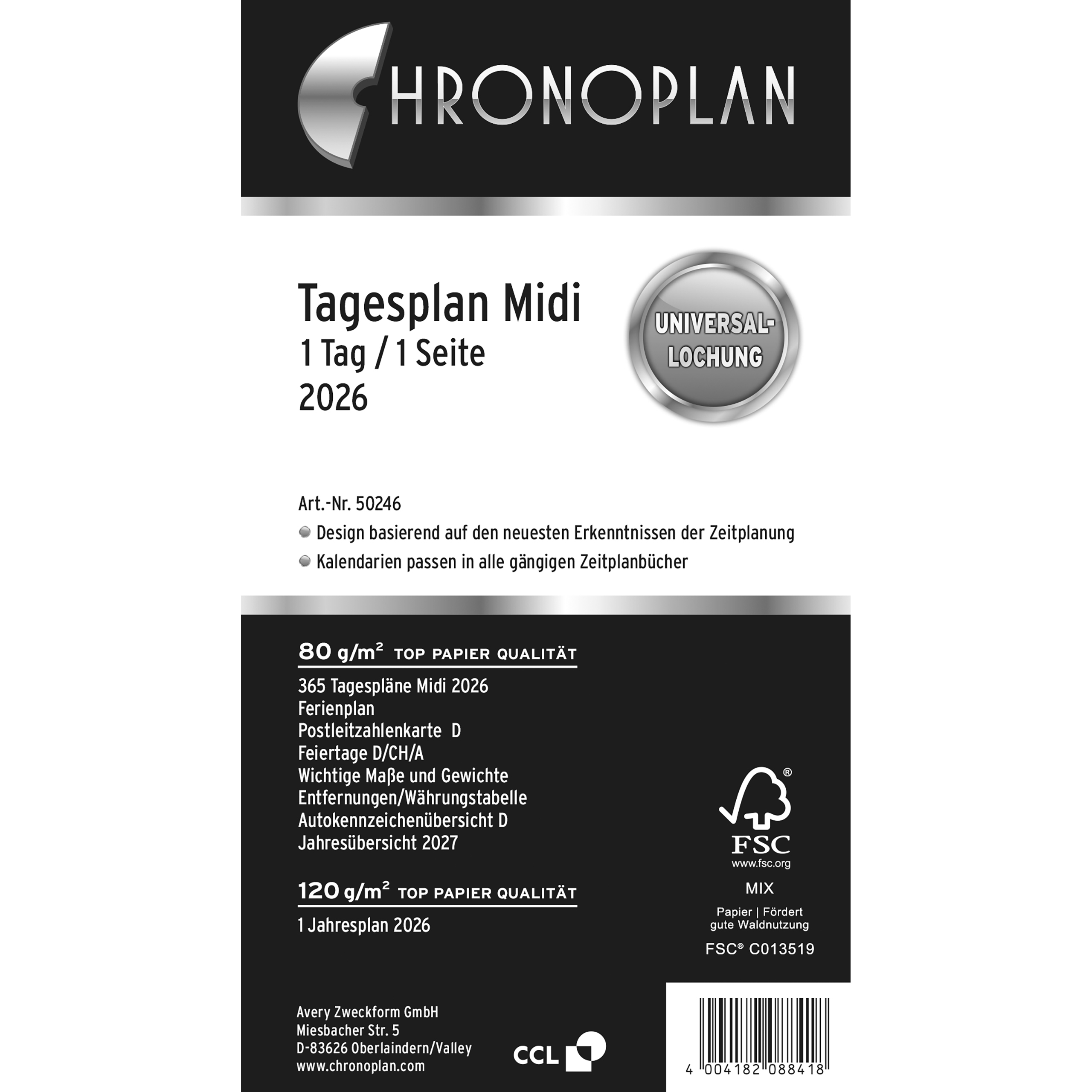 photo CHRONOPLAN Plan journalier rempl. 2026 50246Z.26 1J/1P Midi
