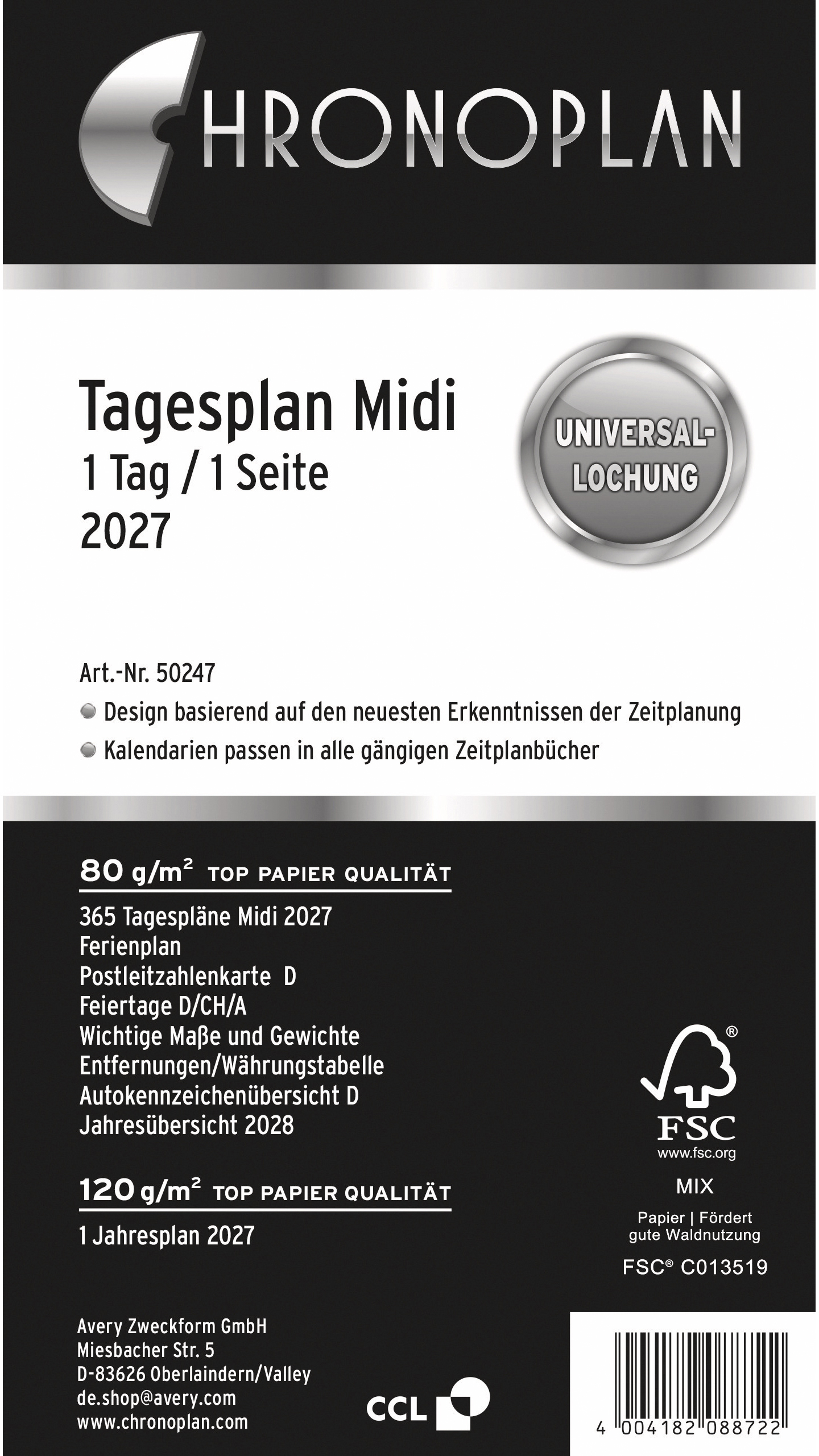 photo CHRONOPLAN Plan journalier rempl. 2027 50247Z.27 1J/1P Midi