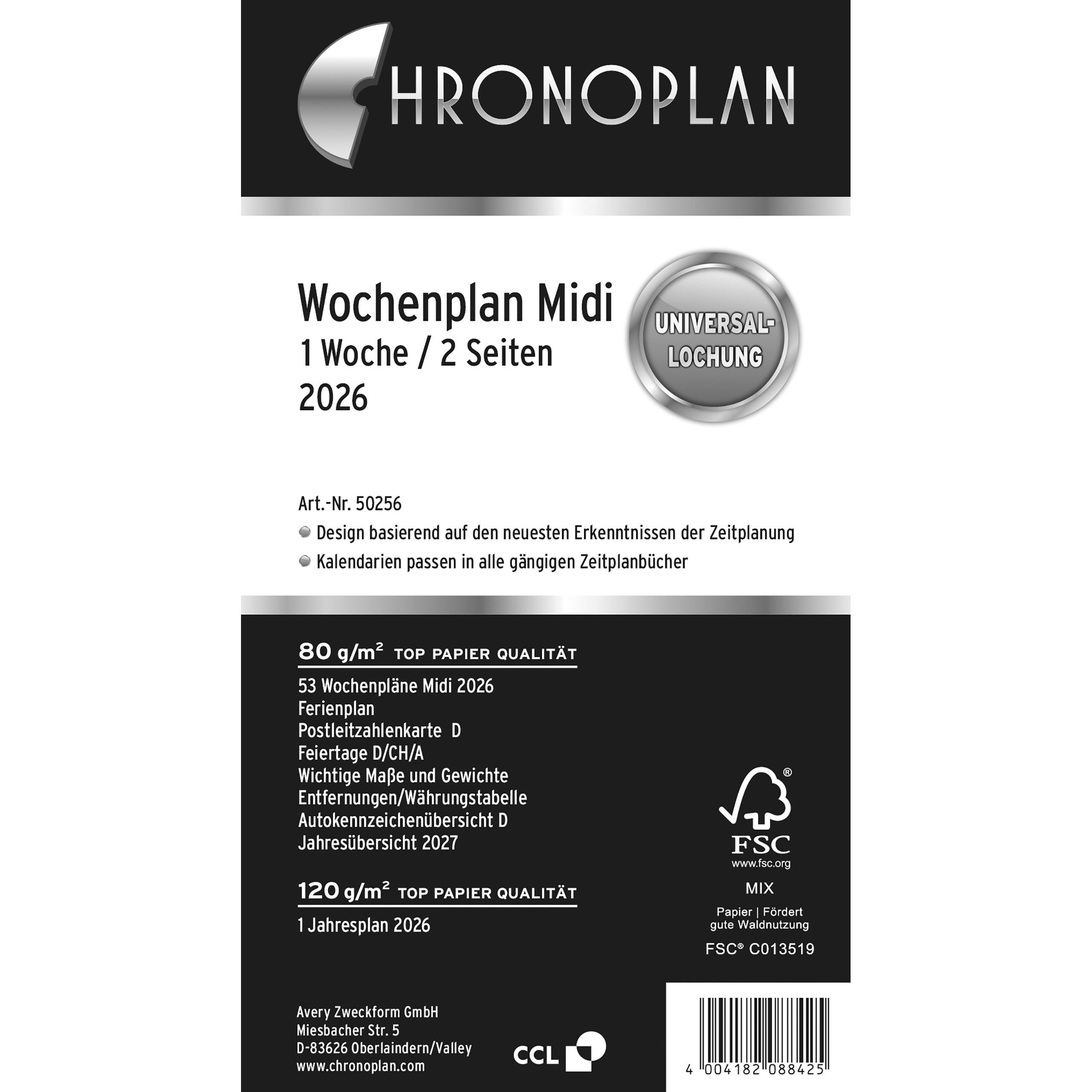 photo CHRONOPLAN Plan semainier rempl. 2026 50256Z.26 1S/2P Midi