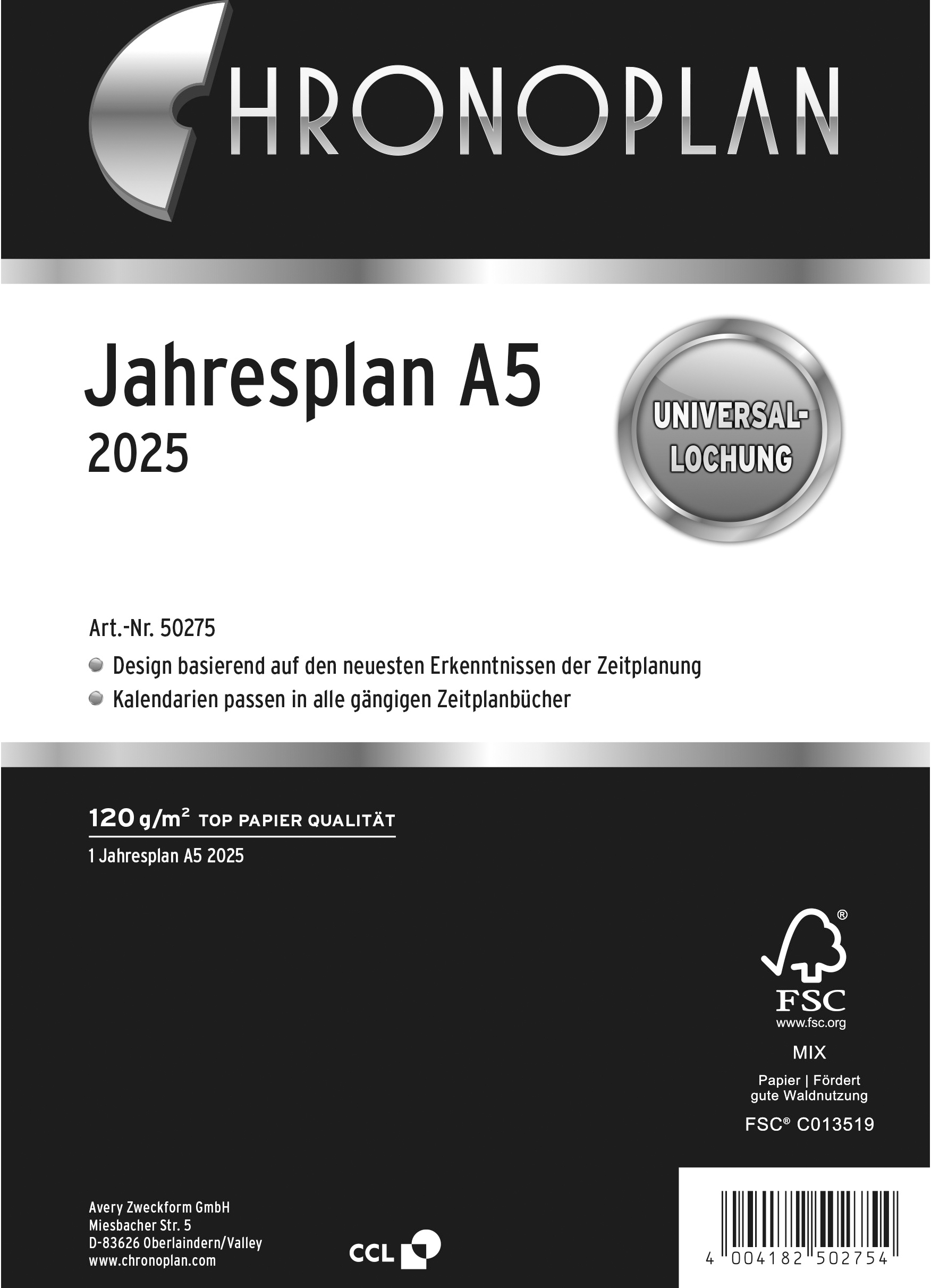 CHRONOPLAN Plan annuel 2025 50275Z.25 6M/1P A5