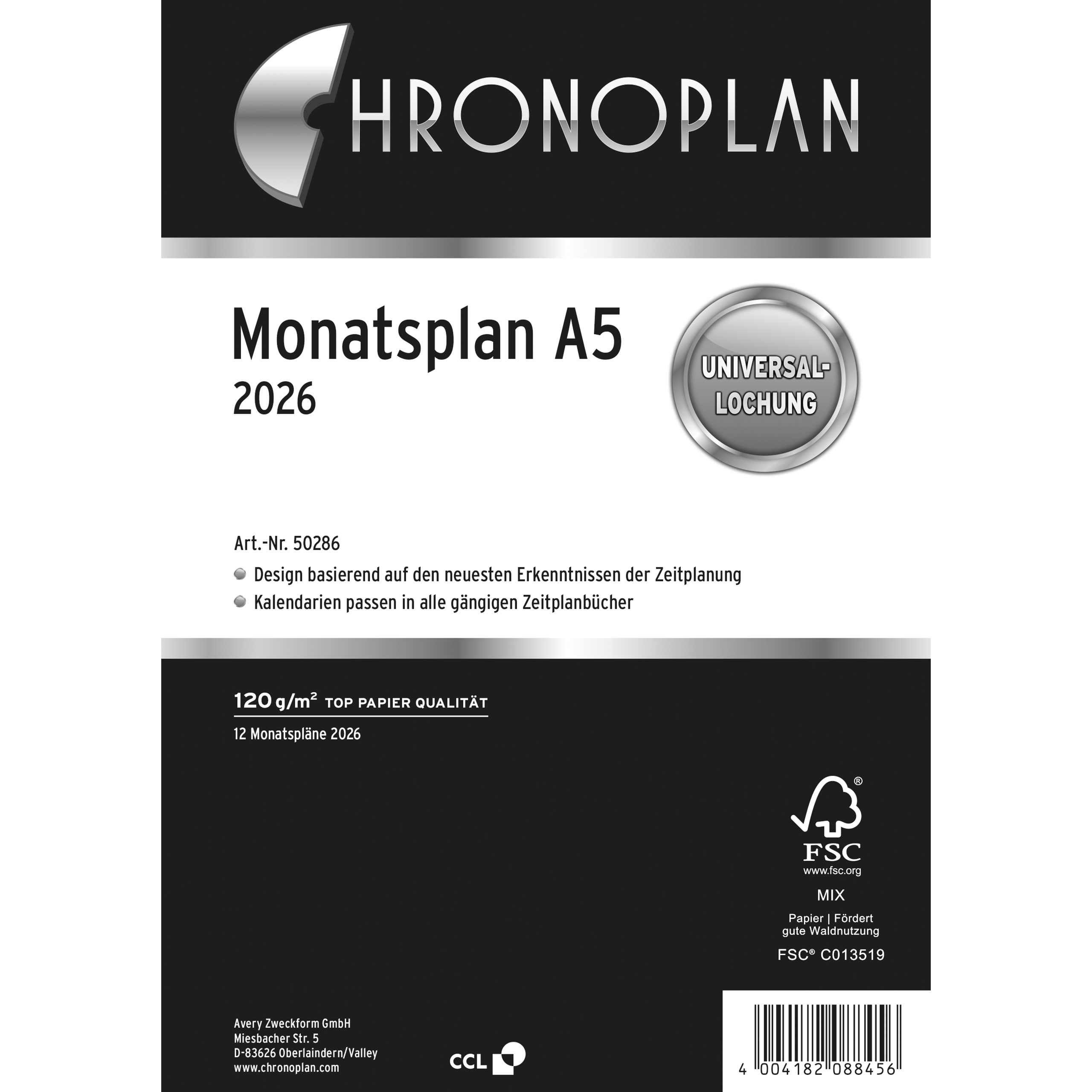 photo CHRONOPLAN Plan mensuel 2026 50286Z.26 dépliable A5