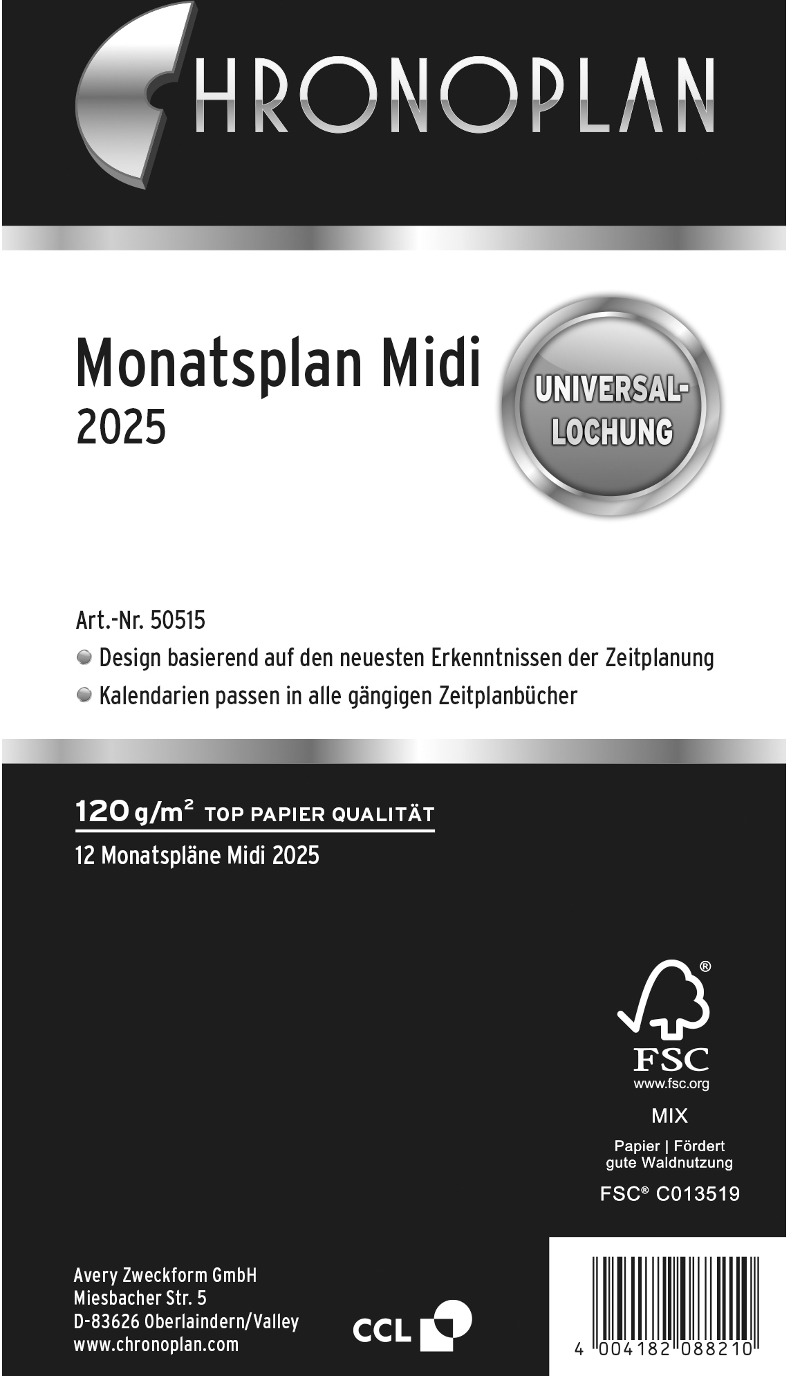 CHRONOPLAN Plan mensuel 2025 50515Z.25 dépliable Midi dépliable Midi
