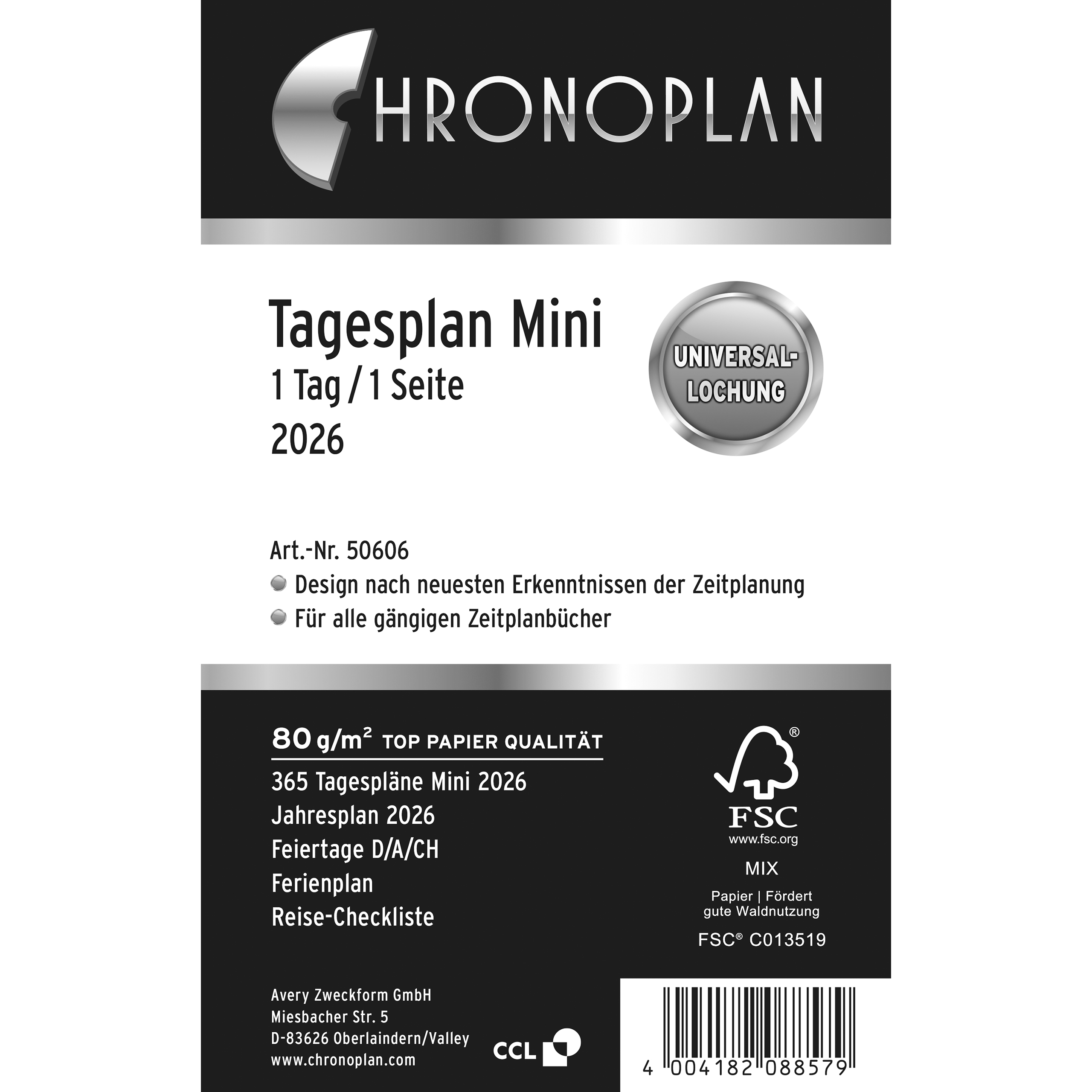 photo CHRONOPLAN Plan journalier rempl. 2026 50606Z.26 1J/1P Mini