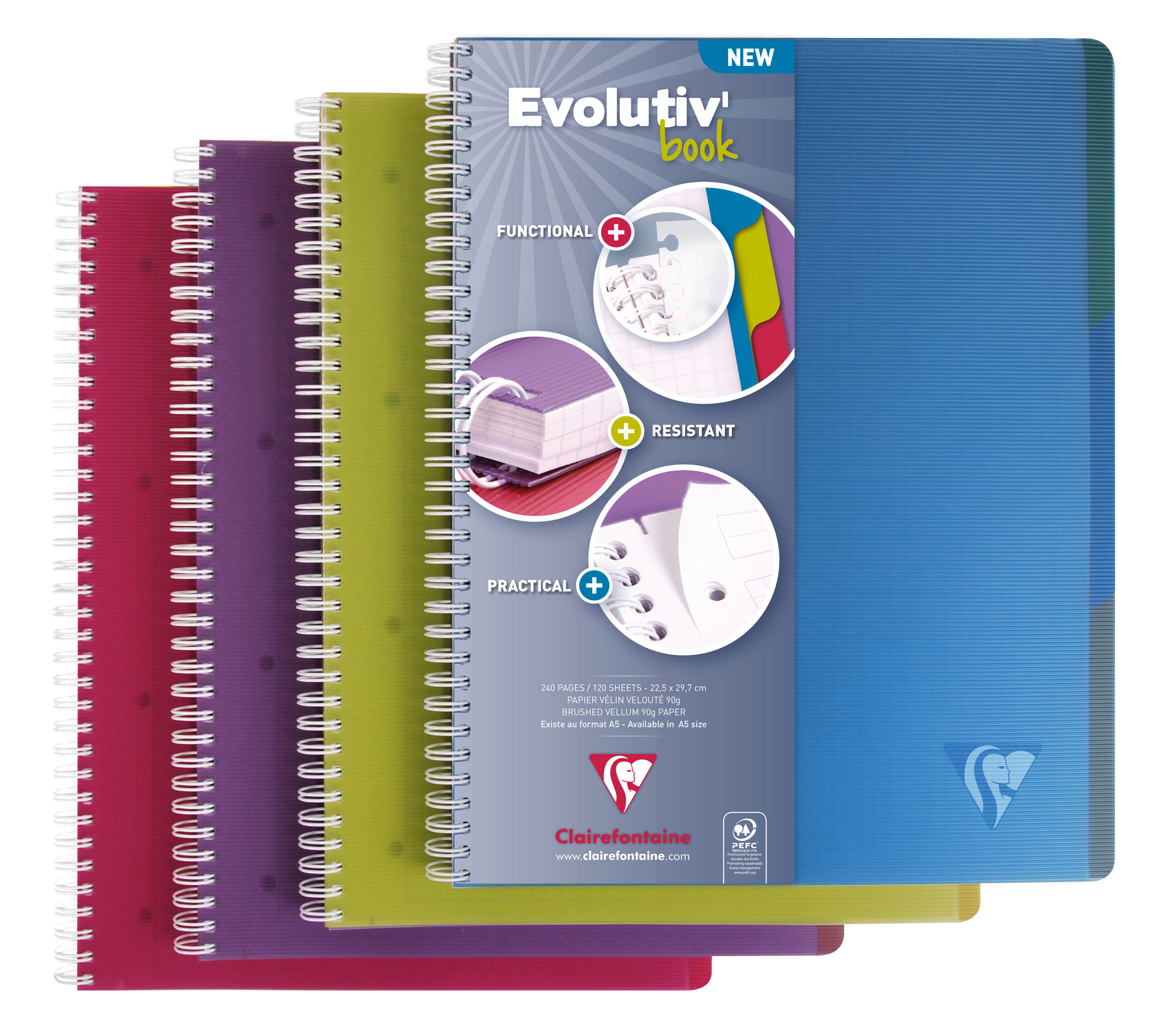 CLAIREFONTAINE LINICOLOR Cahier A4+ 329155 5mm 120 feuilles