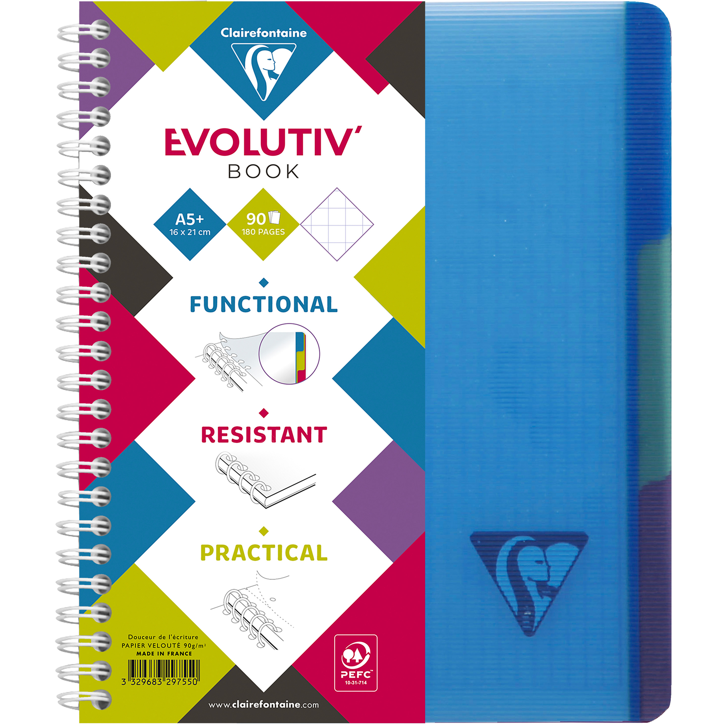 CLAIREFONTAINE LINICOLOR Cahier A5+ 329755 5mm 90 feuilles