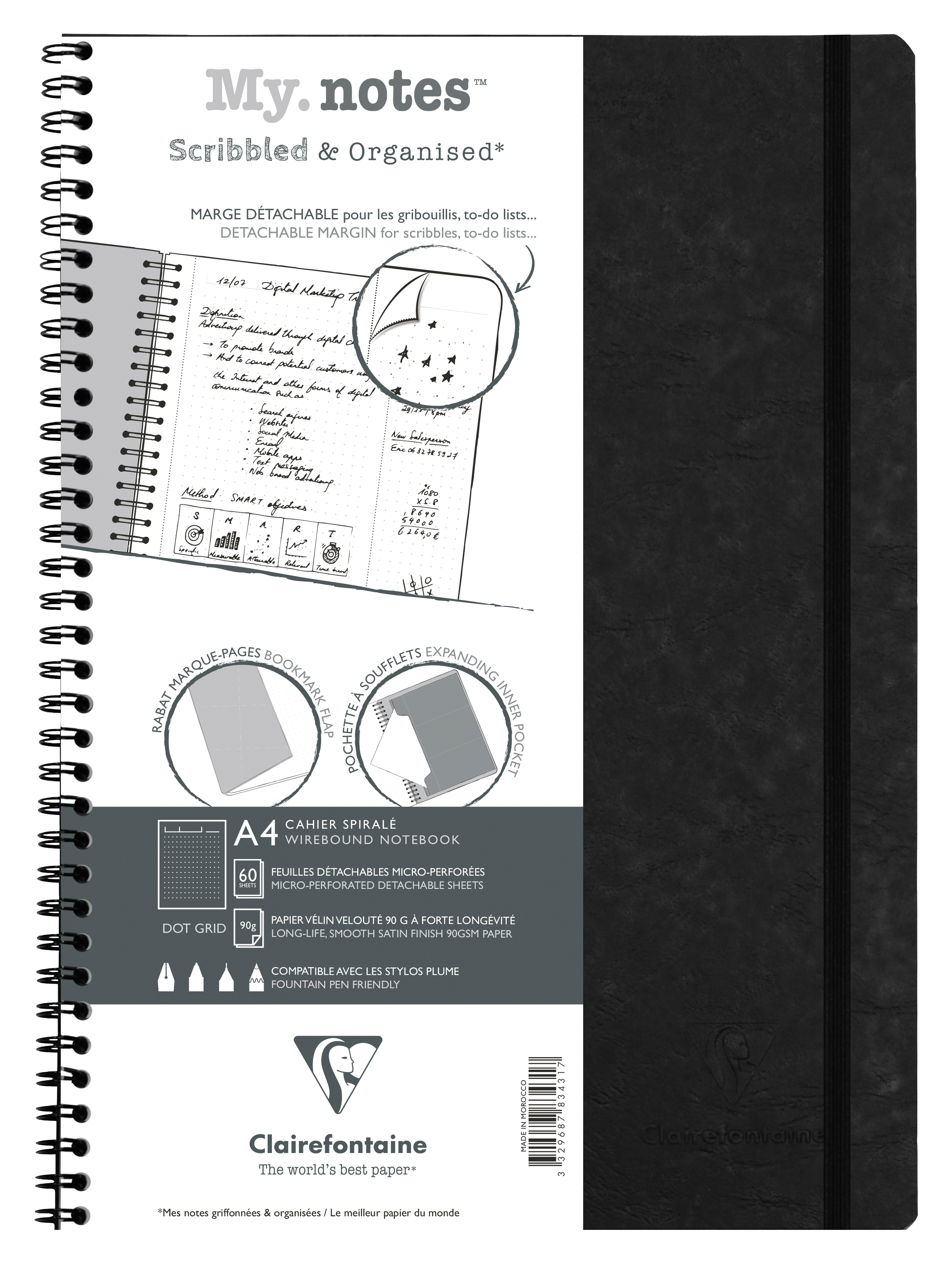 CLAIREFONTAINE AGE BAG MY.NOTES A4 783431C Carnet spirales dot noir 60 f.