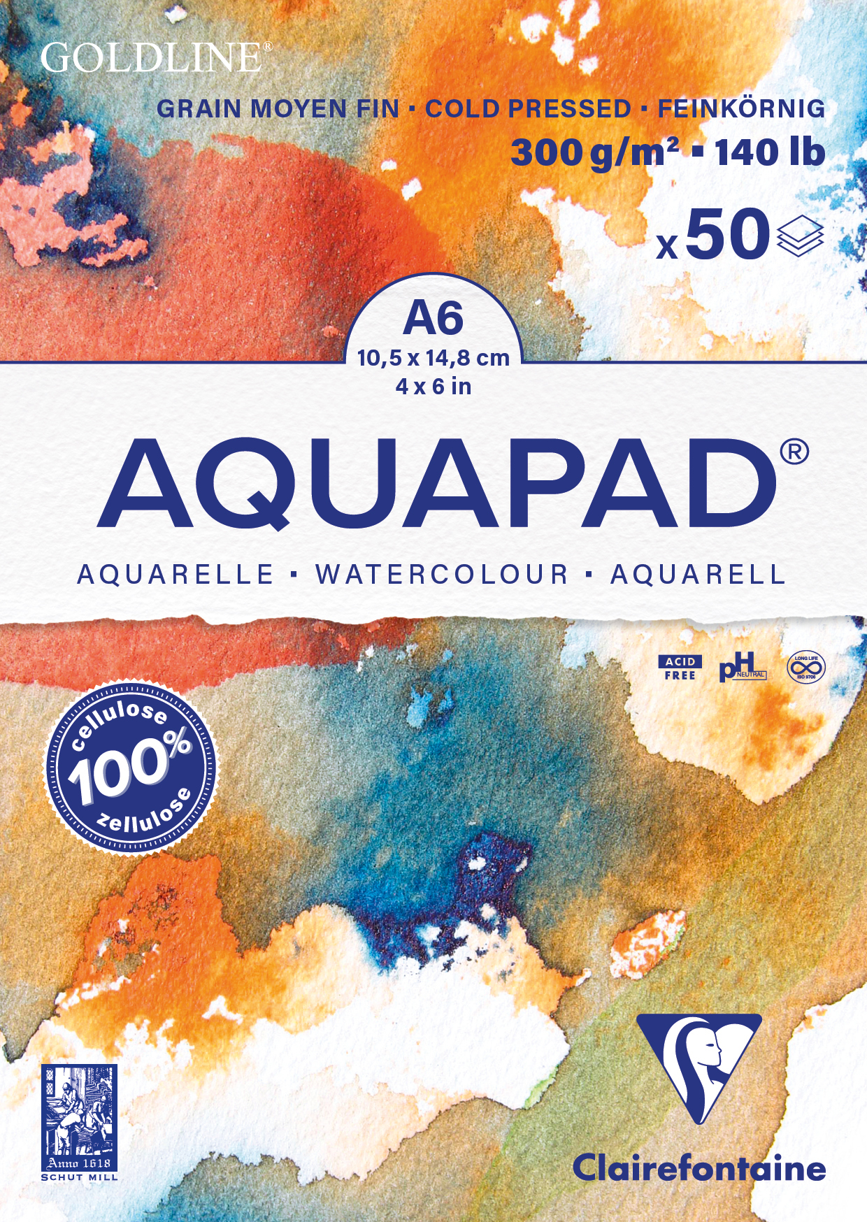 photo CLAIREFONTAINE Bloc dessin aquarelle A6 975620C blanc naturel,MF,300g 50 flls.