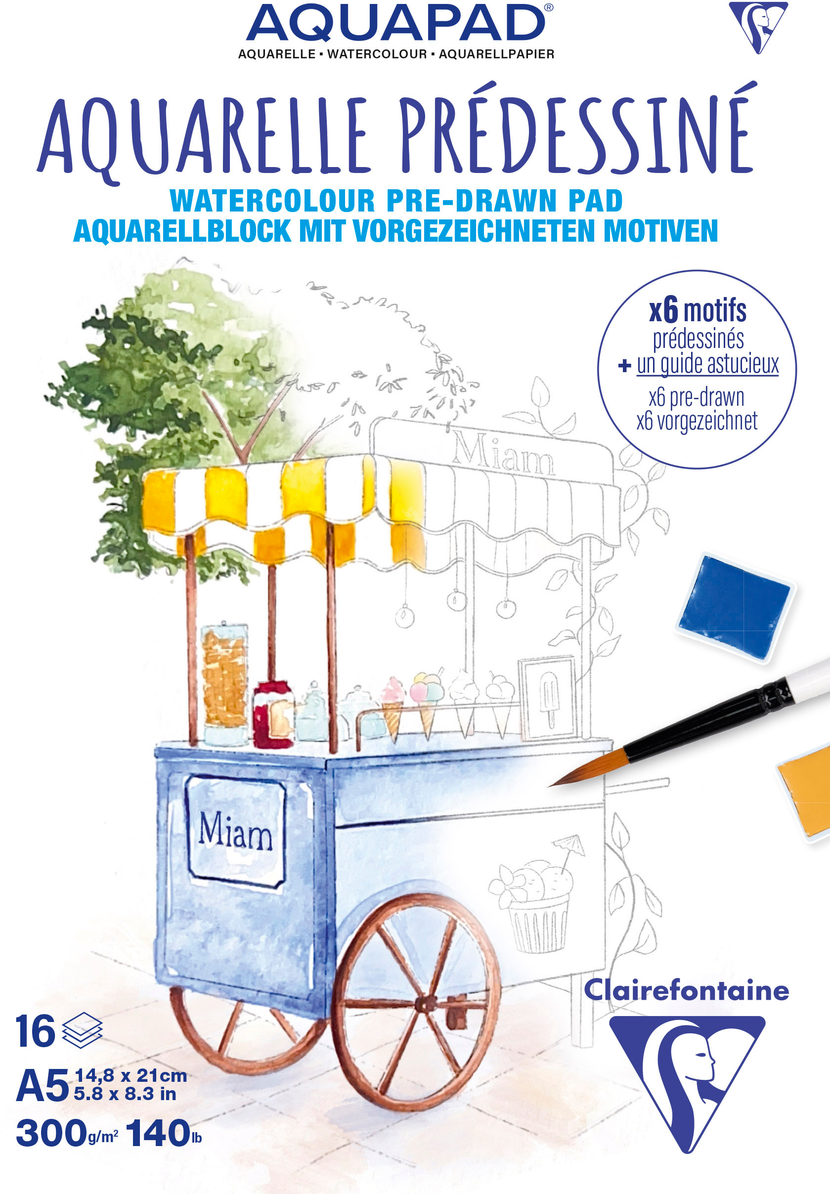 photo CLAIREFONTAINE Bloc aquarelle avec motifs A5 976071C 300g, 16 feuilles