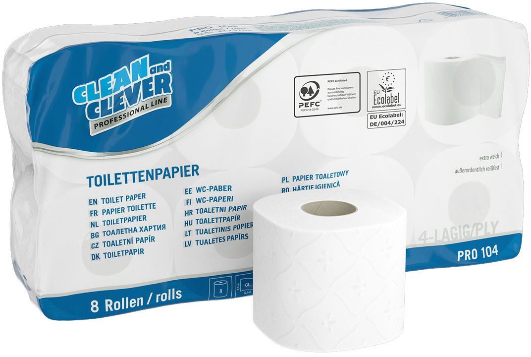 photo CLEAN AND CLEVER Papier-toilette 4x 9.7x12.5cm 14600 blanc PRO104 72 rl.,150 flls.
