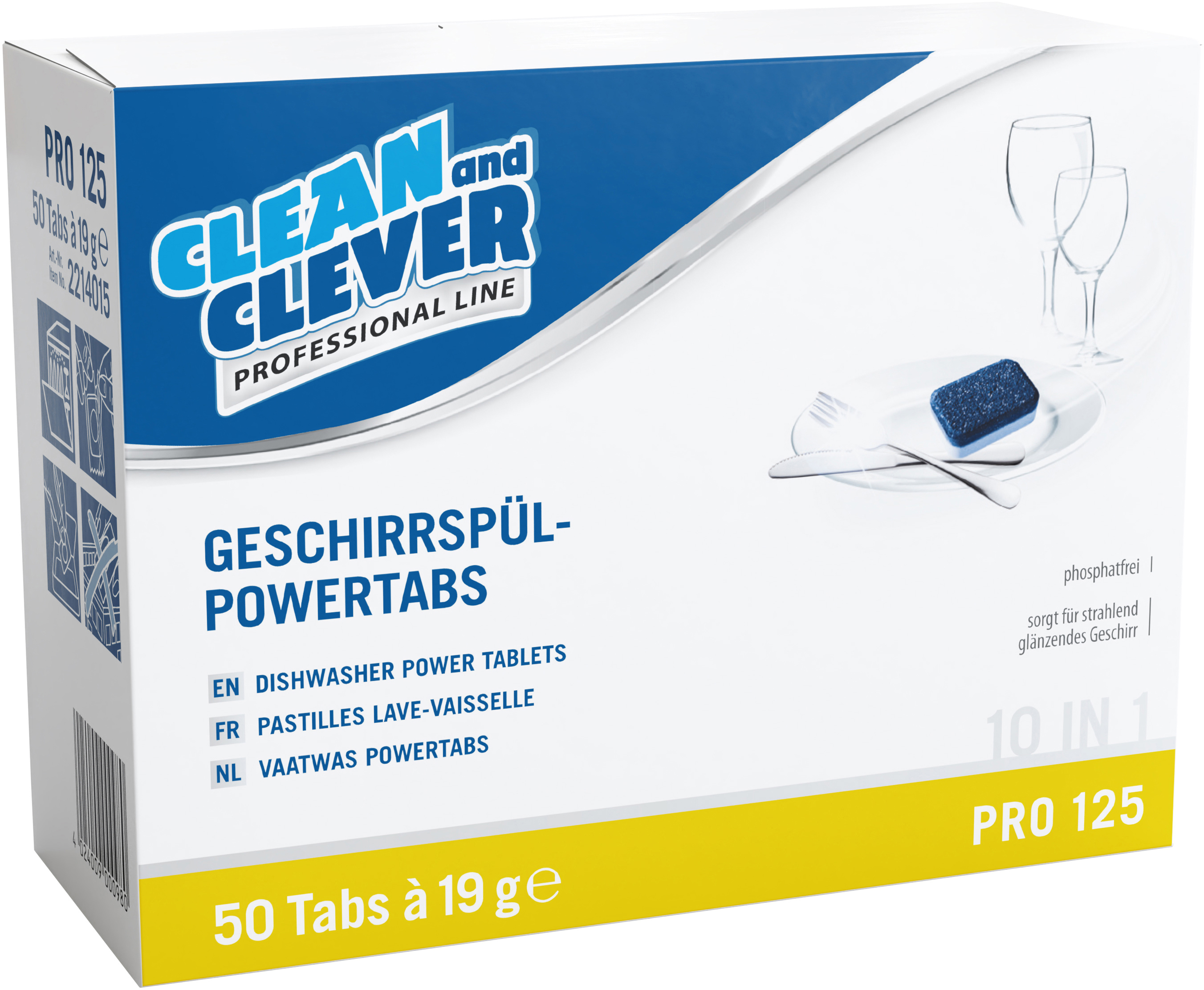 photo CLEAN AND CLEVER Tabs lave-vaisselle PRO125 39862 50 tabs à 19g 10in1