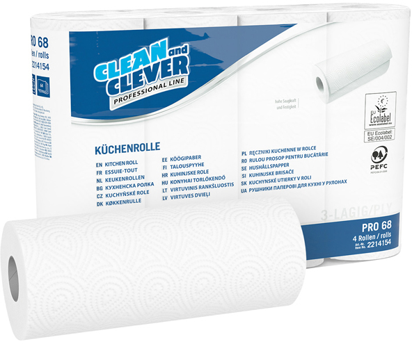 photo CLEAN AND CLEVER Rouleaux de ménage 3x 26x23cm P1710 PRO68, blanc 32 rl.,64 flls.