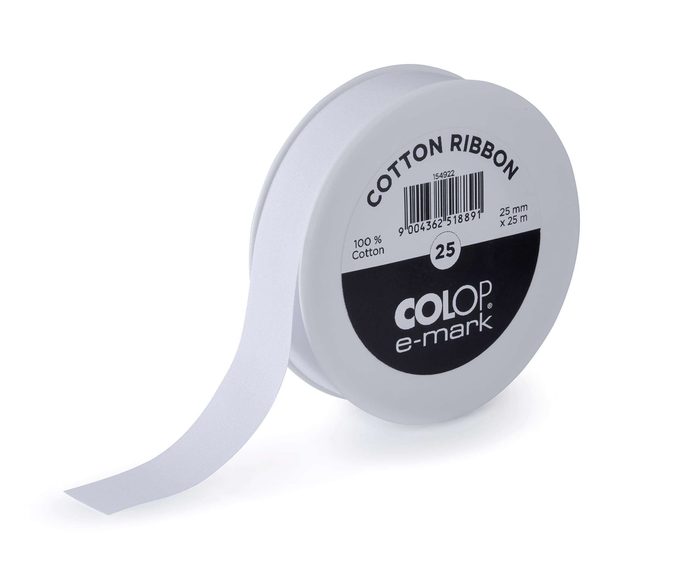 COLOP Ruban de coton 25mmx25m 154922 pour e-mark, blanc pour e-mark, blanc