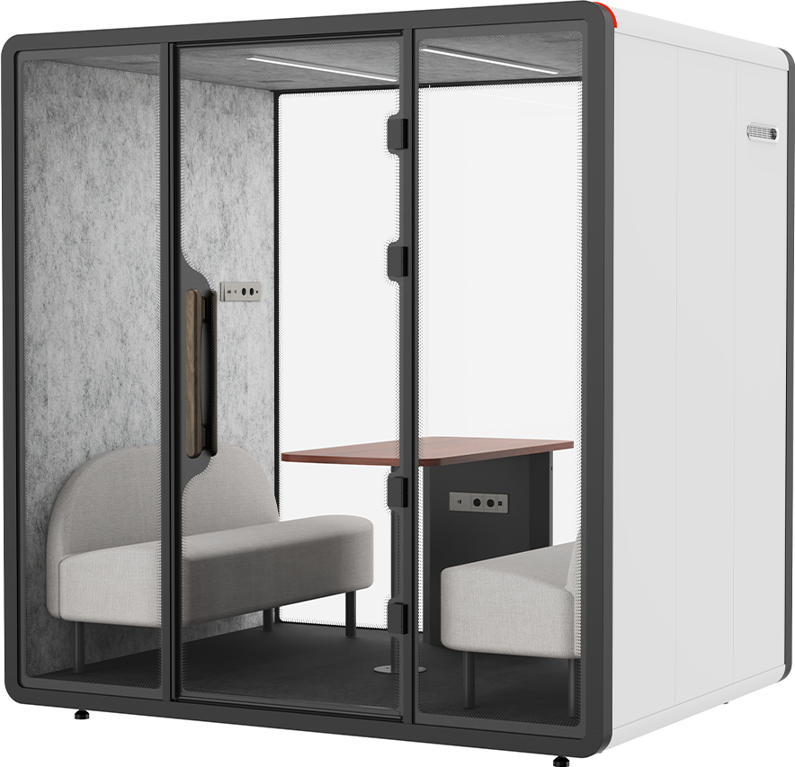 photo CONTINI Cabine acoustique 2.3x2.2x1.6m 112582 blanc, avec table et canapé