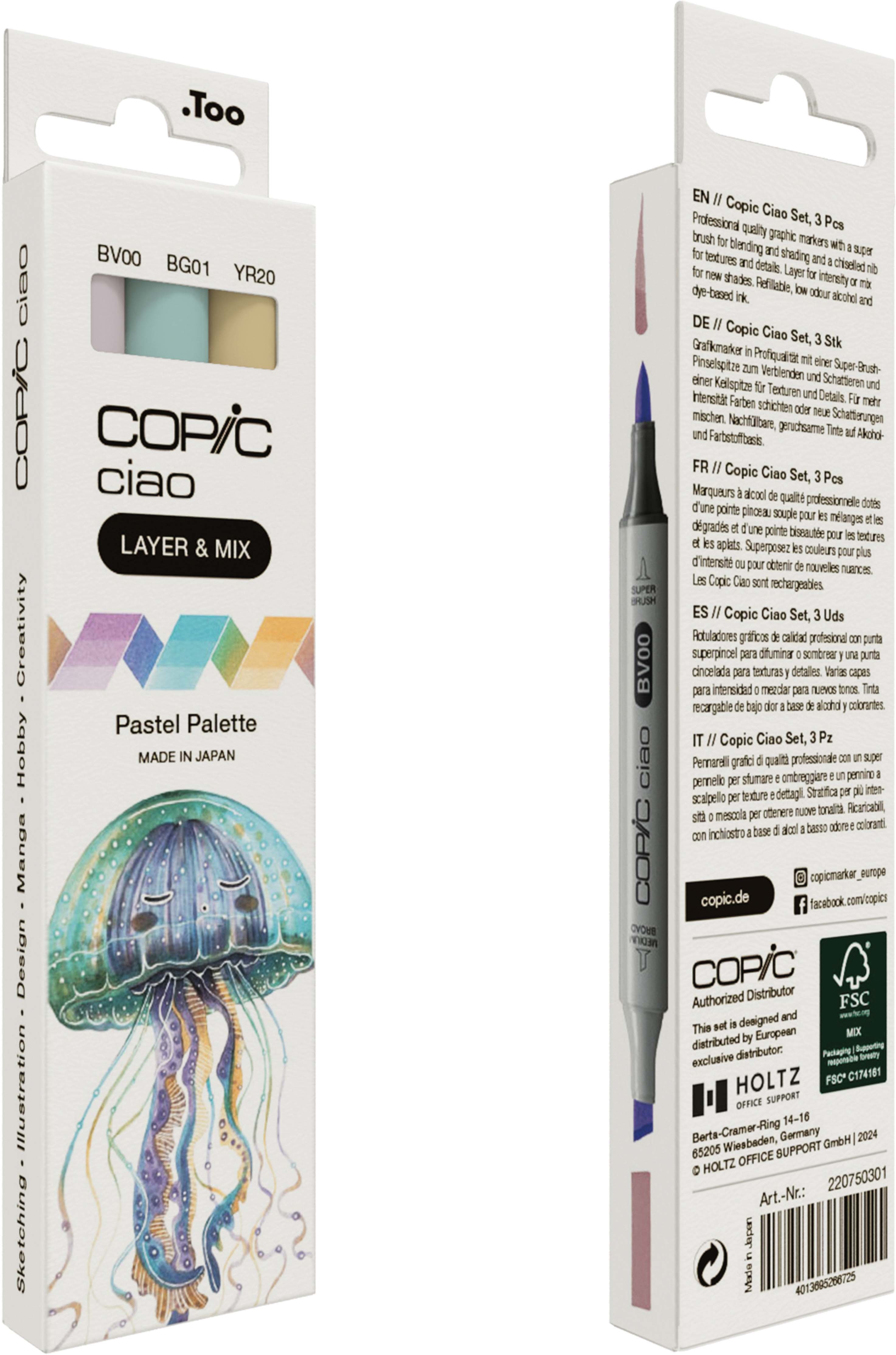 COPIC Marker Ciao 220750301 Pastel Palette 3 pièces