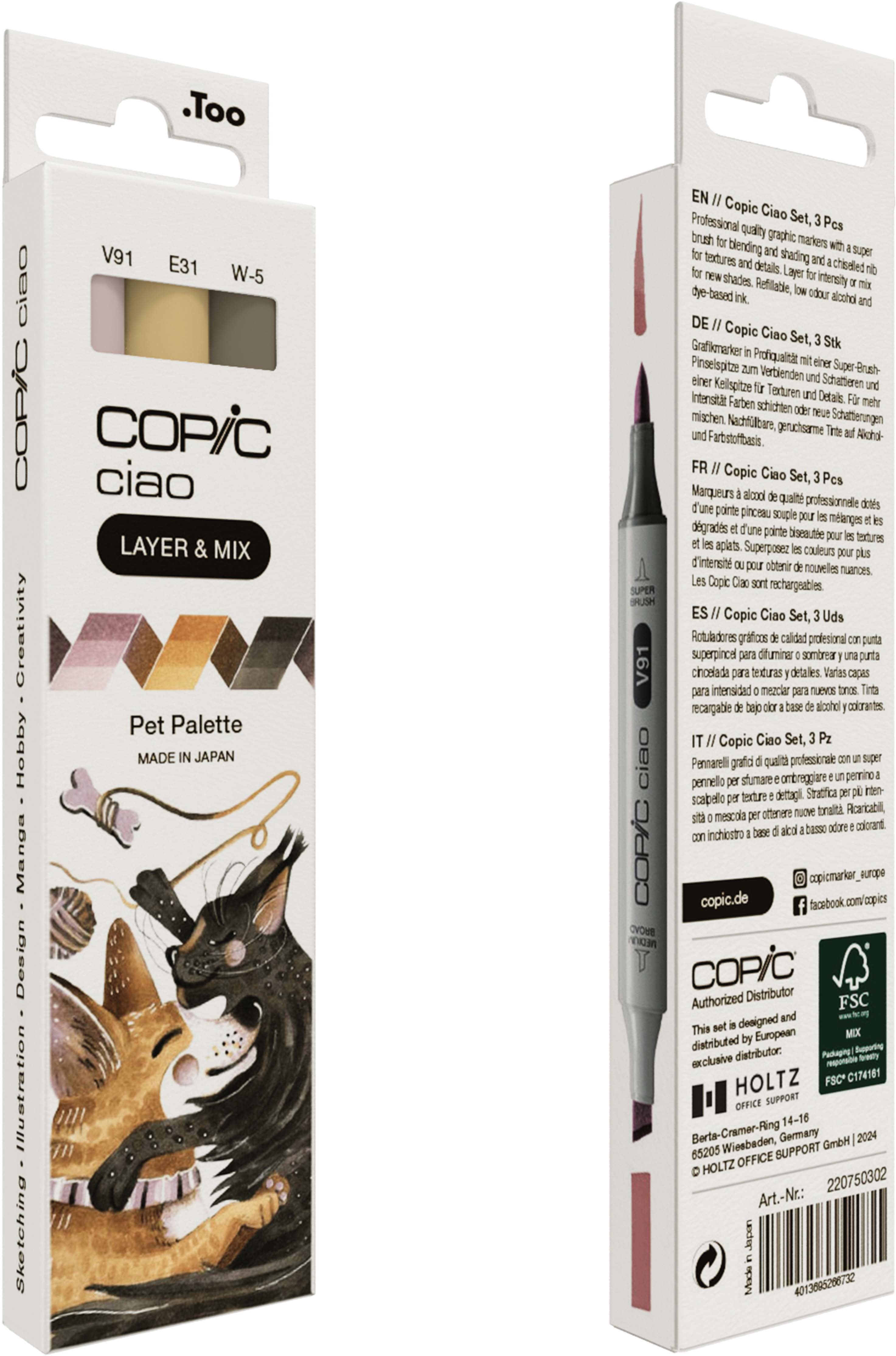 COPIC Marker Ciao 220750302 Pet Palette 3 pièces