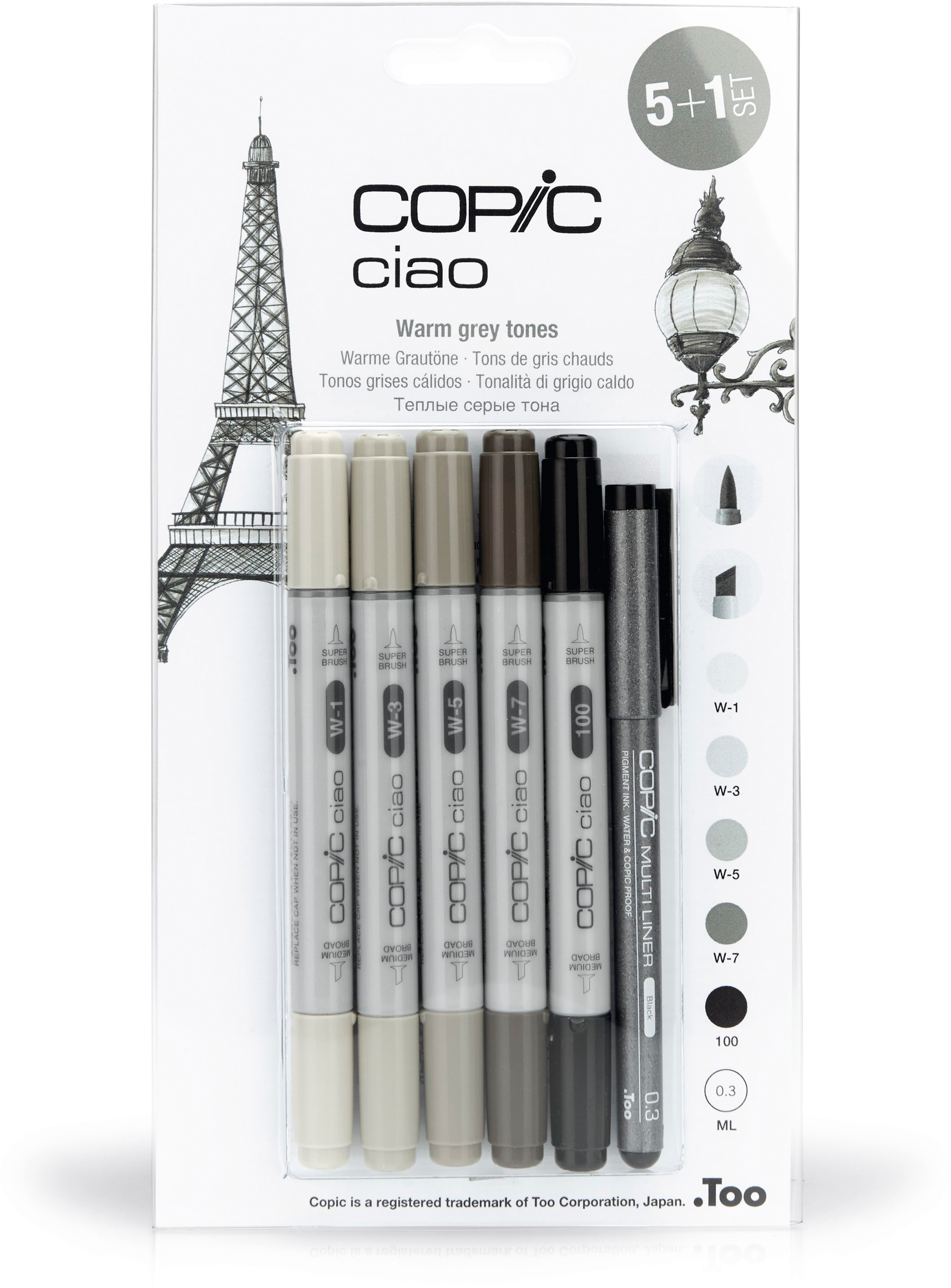 COPIC Marker Ciao 22075565 5+1 Set Warm Grey