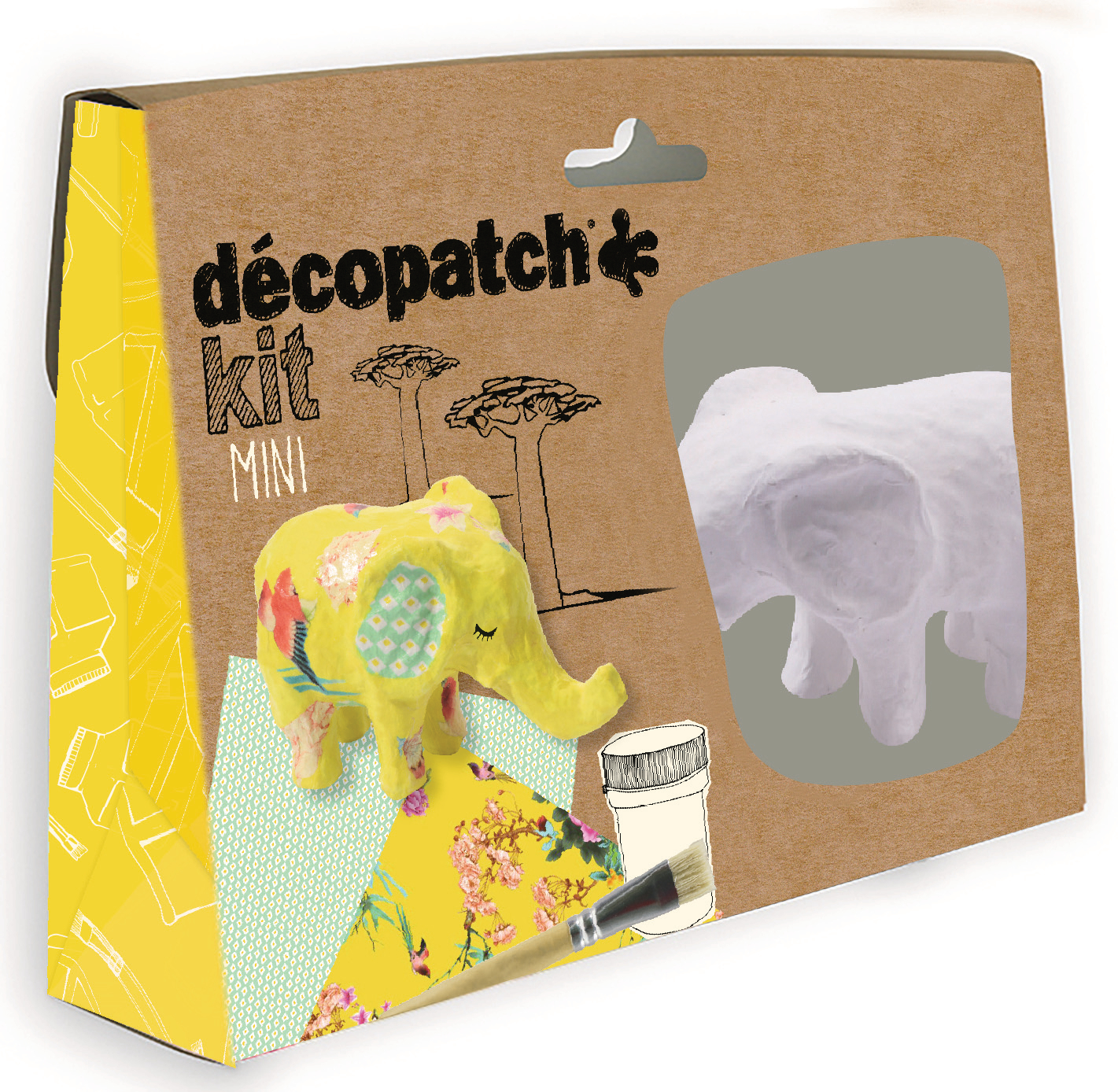 DECOPATCH Set d'art éléphant KIT029C Bogen, Tier, Pinsel, Lack