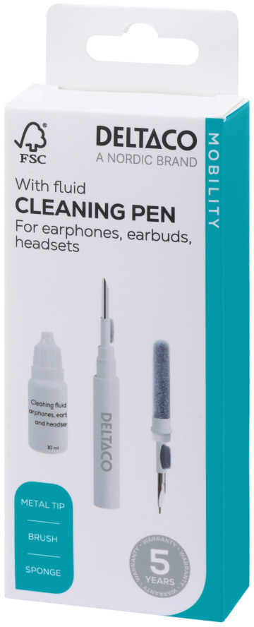 DELTACO Earphone cleaning pen CLP-100 metal tip,brush,sponge,liquid