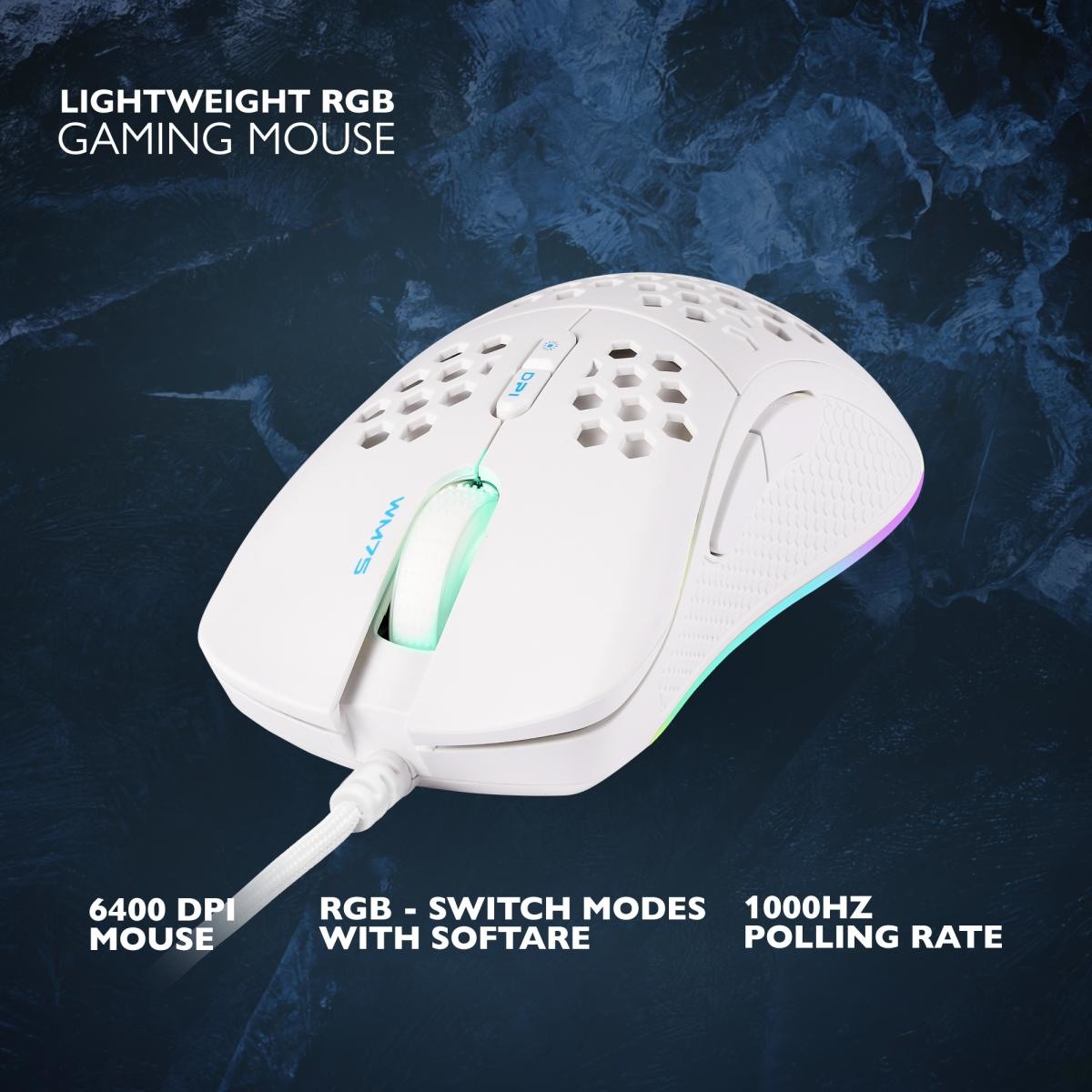 DELTACO Lightweight Gaming Mouse,RGB GAM-108-W White, WM75