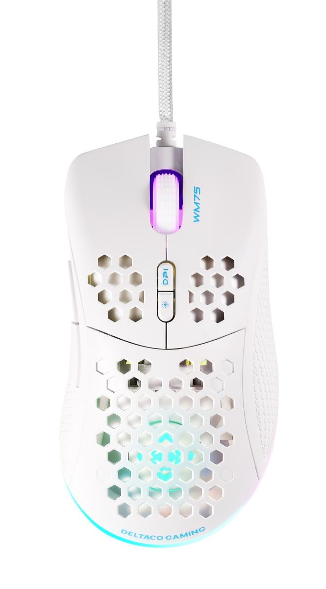 DELTACO Lightweight Gaming Mouse,RGB GAM-108-W White, WM75