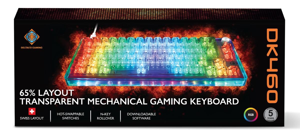 DELTACO TKL Gaming Keyboard mech GAM-160-T-CH transparent RGB CH-Layout