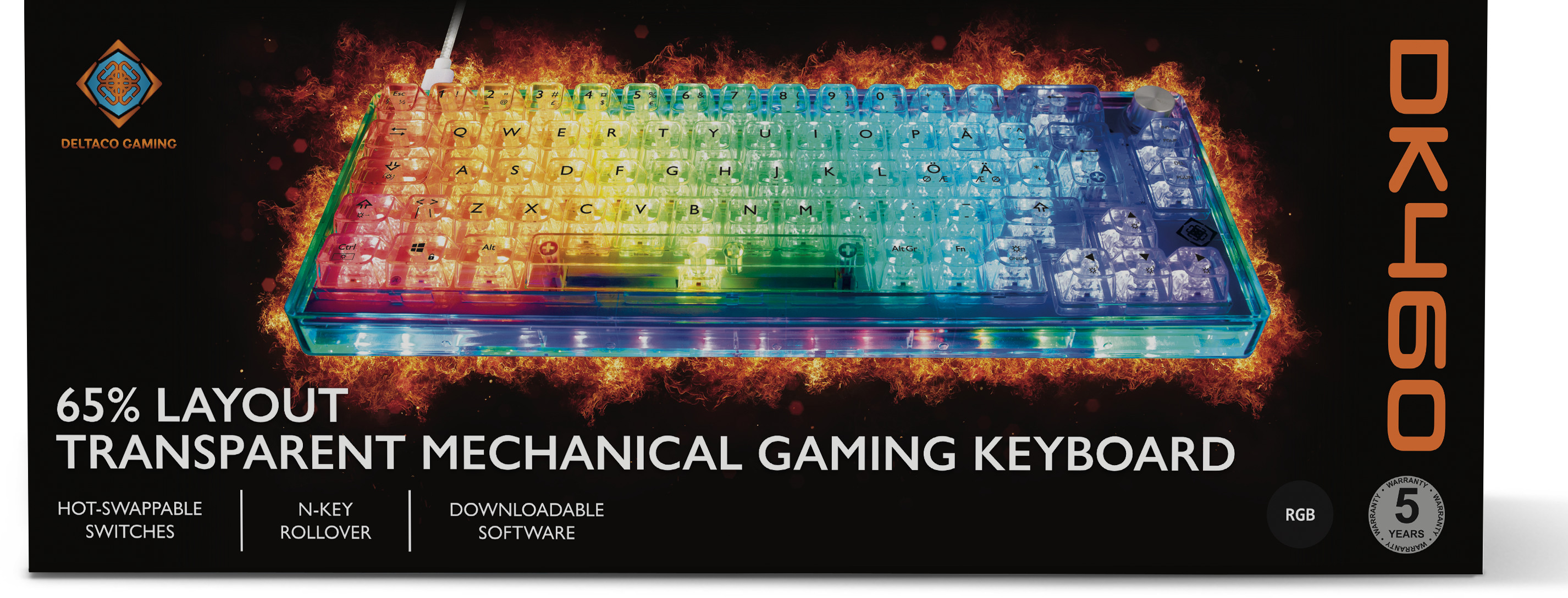DELTACO TKL Gaming Keyboard mech GAM-160-T-CH transparent RGB CH-Layout