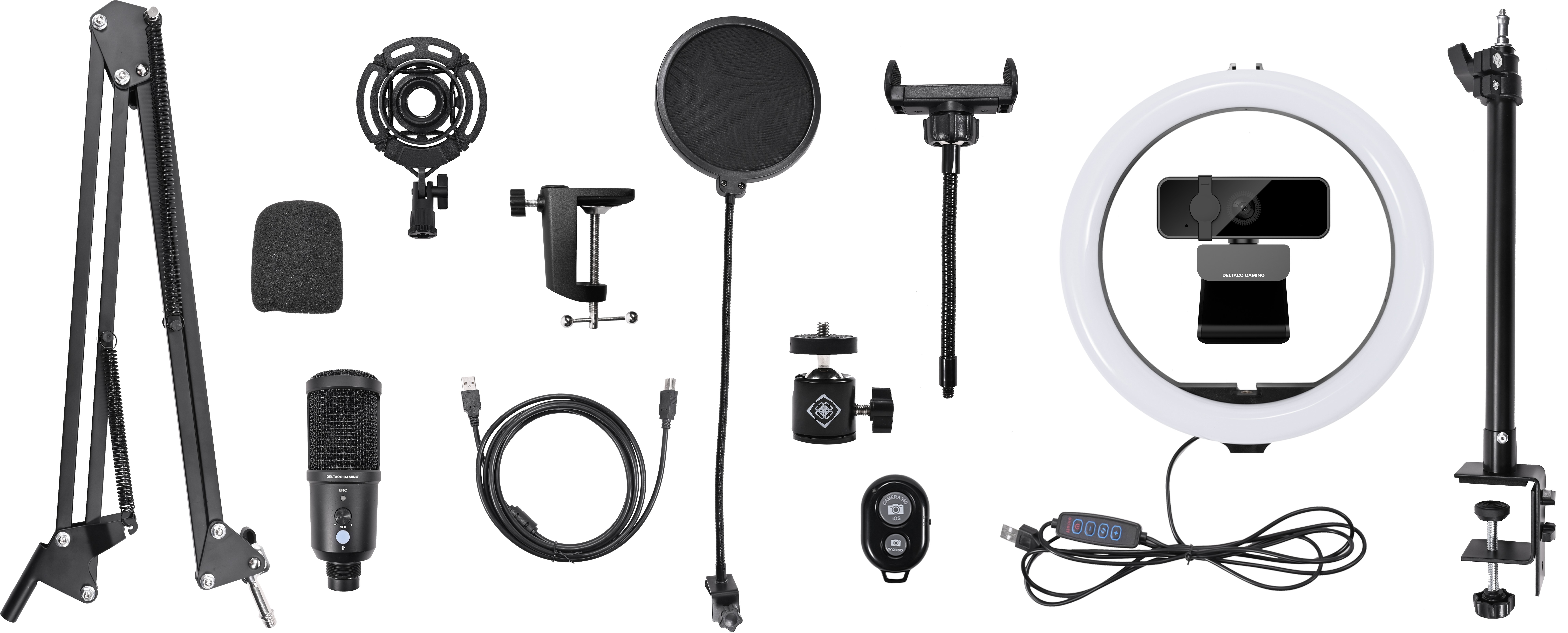 DELTACO Streaming Kit GAM-170 Webcam,Ring Light,Microphone