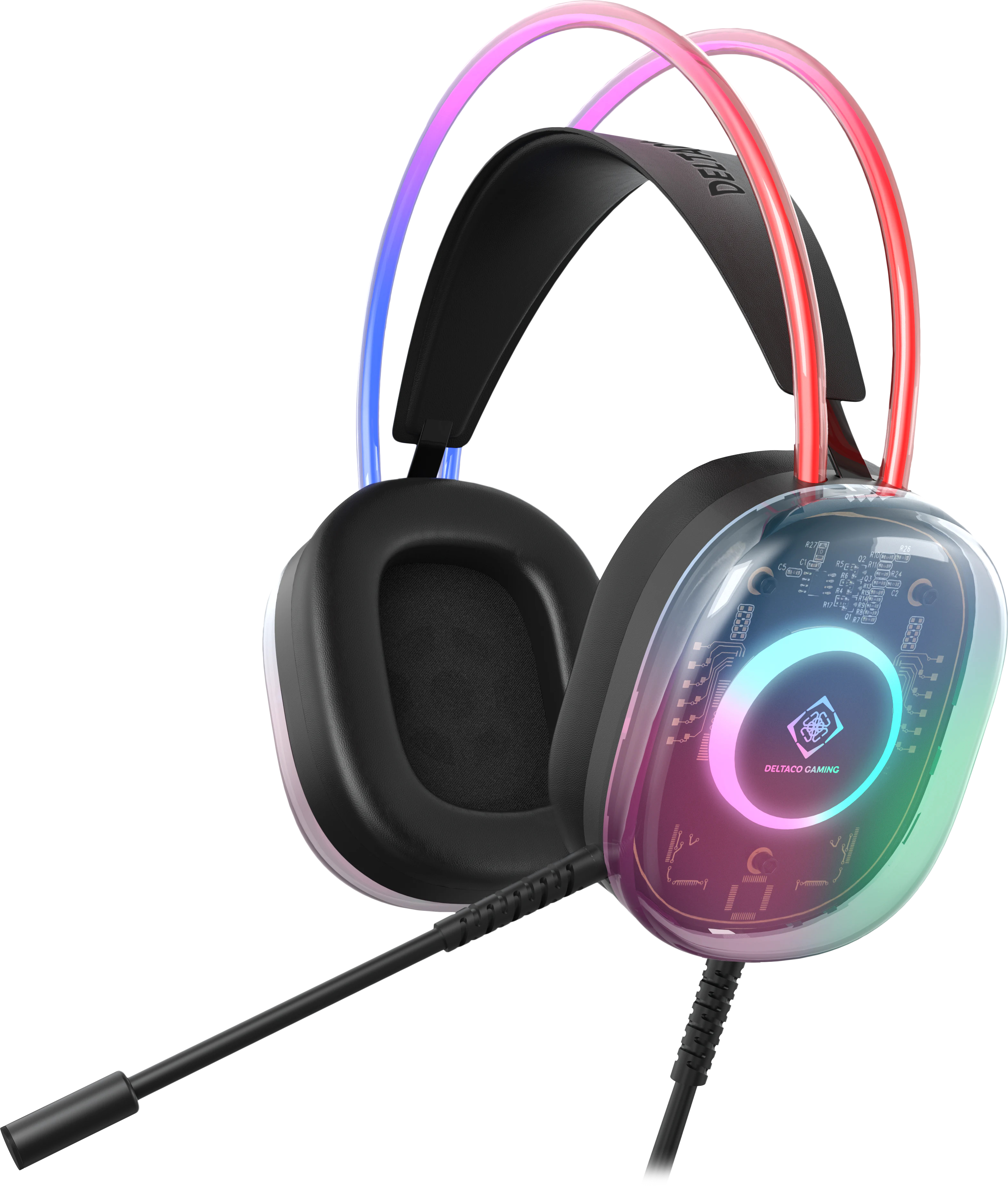 photo DELTACO GAMING Headset DH230 RGB GAM-186 Semi-transp.Headband,Earcups