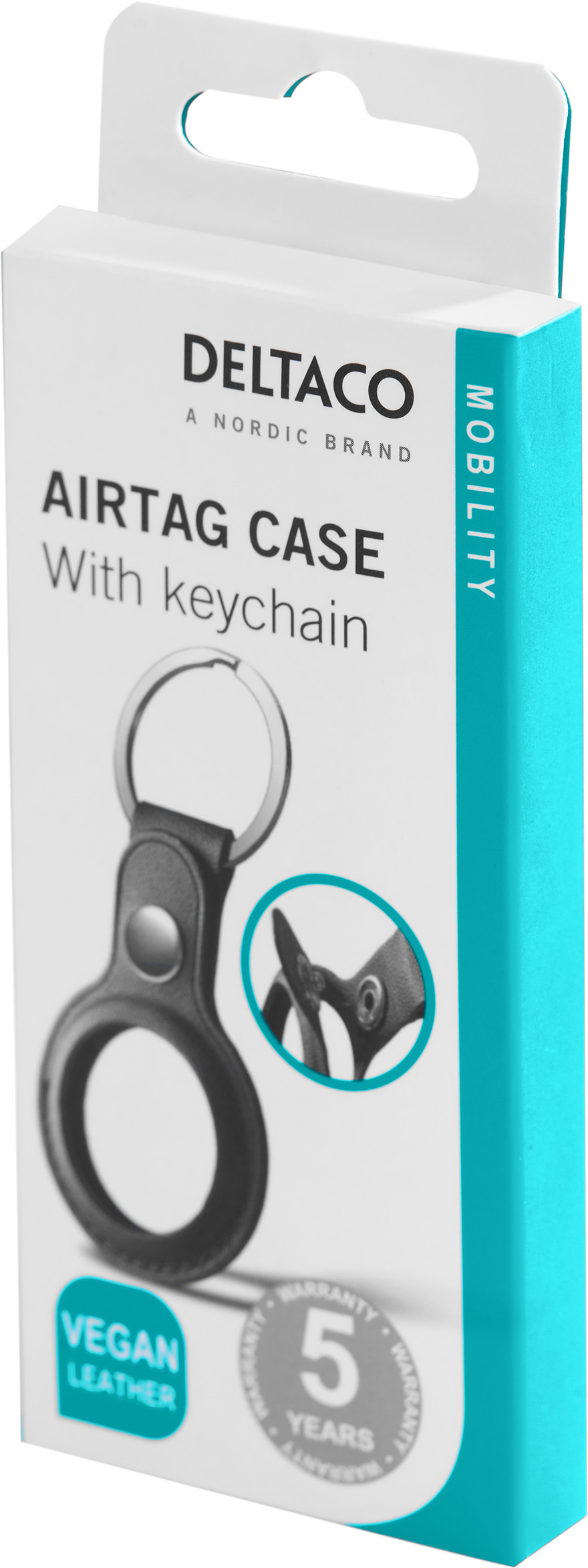 DELTACO Apple AirTag case, keychain MCASE-TAG10 vegan leather, black