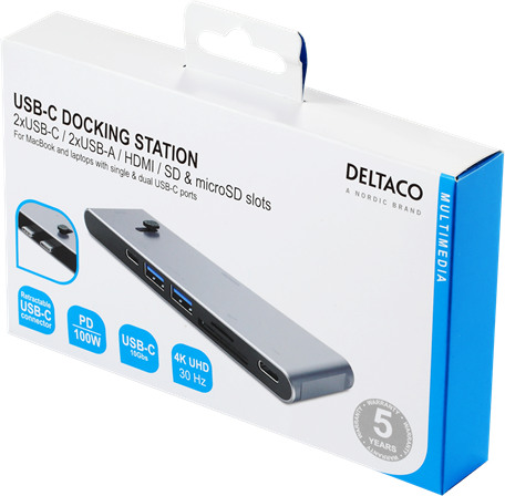 DELTACO USB-C Dockingsstation USBC-HDMI21 2xUSB-C,2xUSB-A,(mic)SD,HDMI