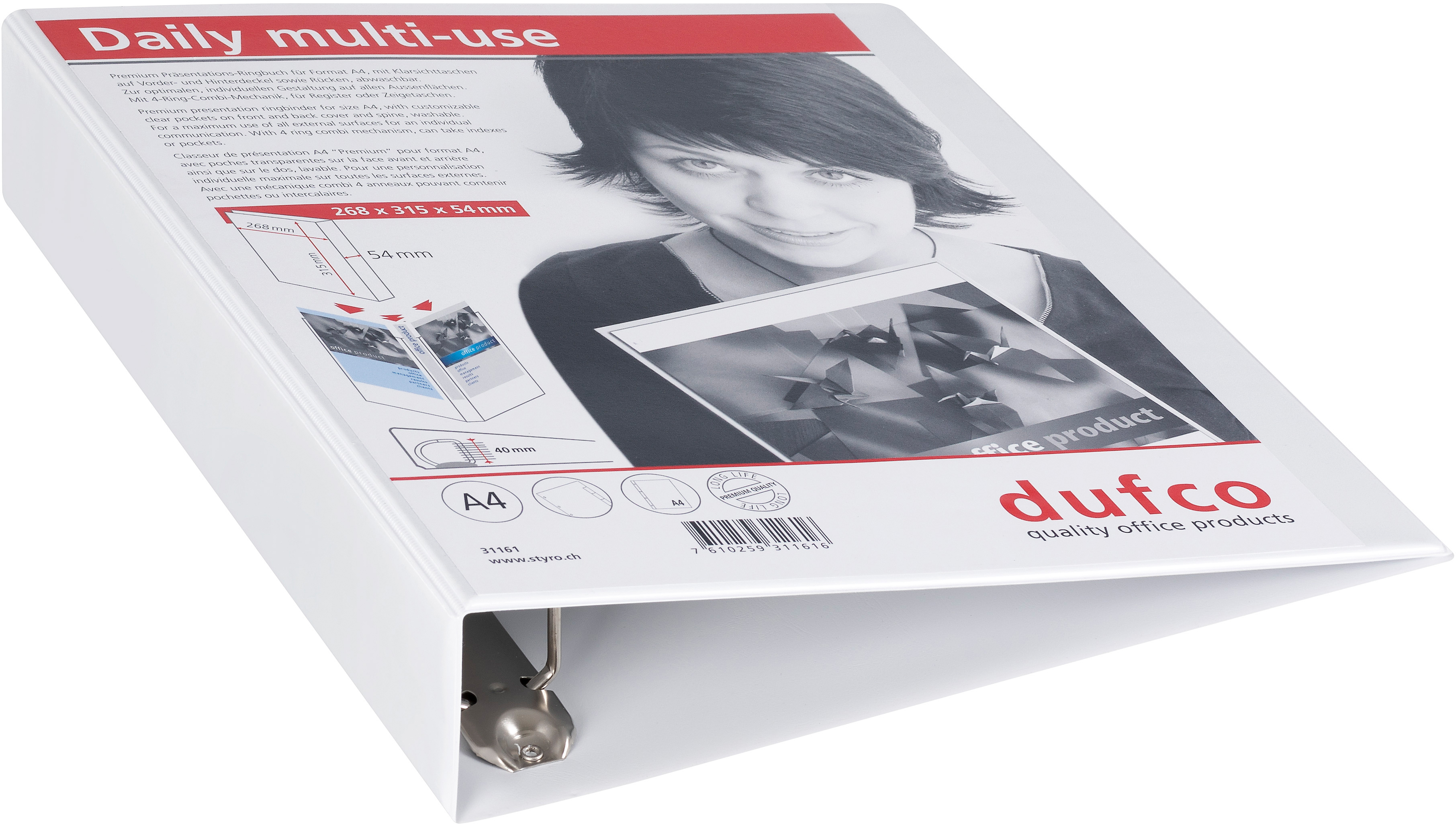 photo DUFCO Classeur à anneaux A4 31161 blanc, 54mm, 4x