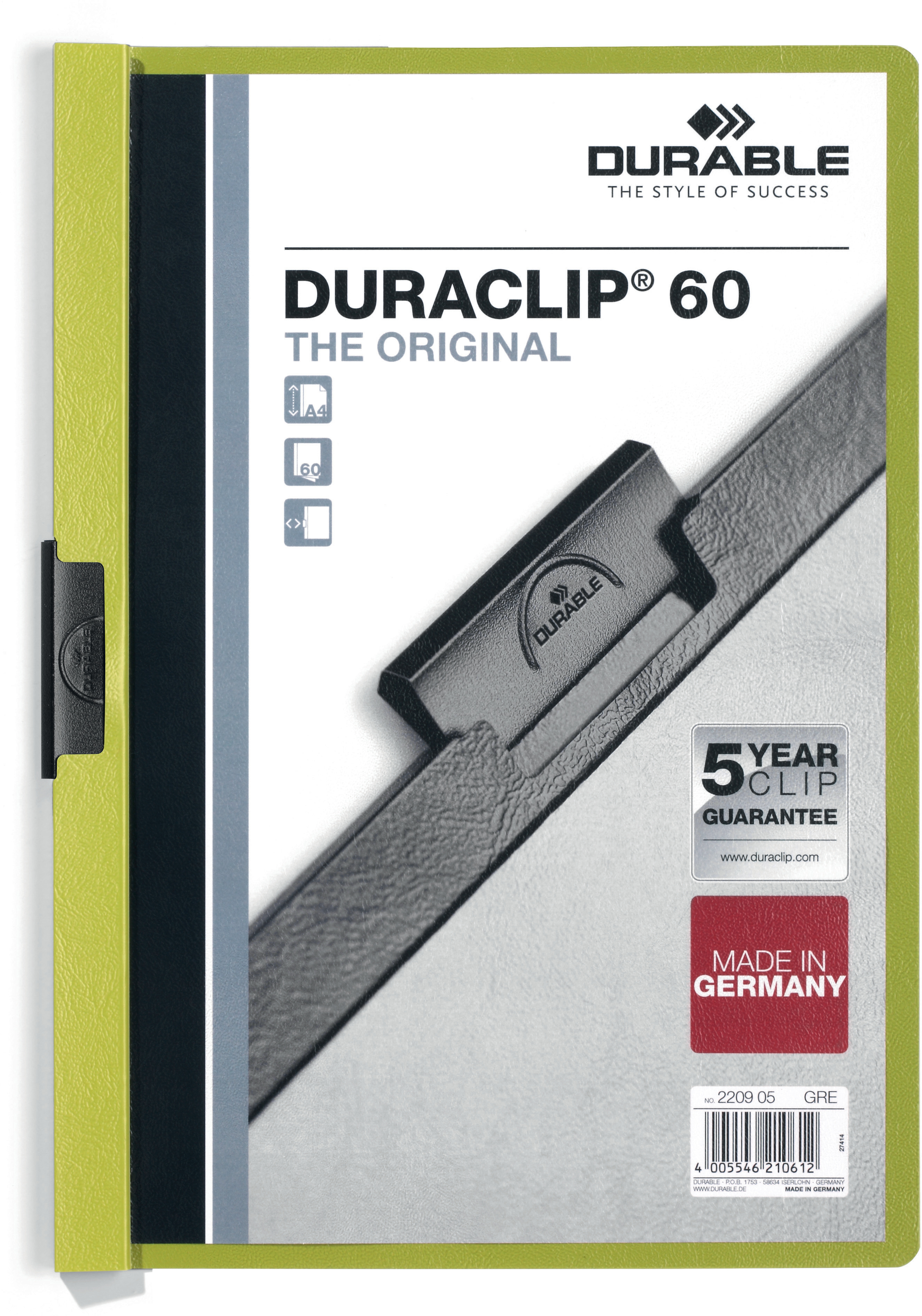 DURABLE Classeur à pince DURACLIP 60 220905 pour 60 feuilles A4 vert