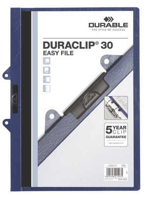 DURABLE Classeur à pince 30 EASY FILE 222907 pour 30 feuilles A4 bleu foncé