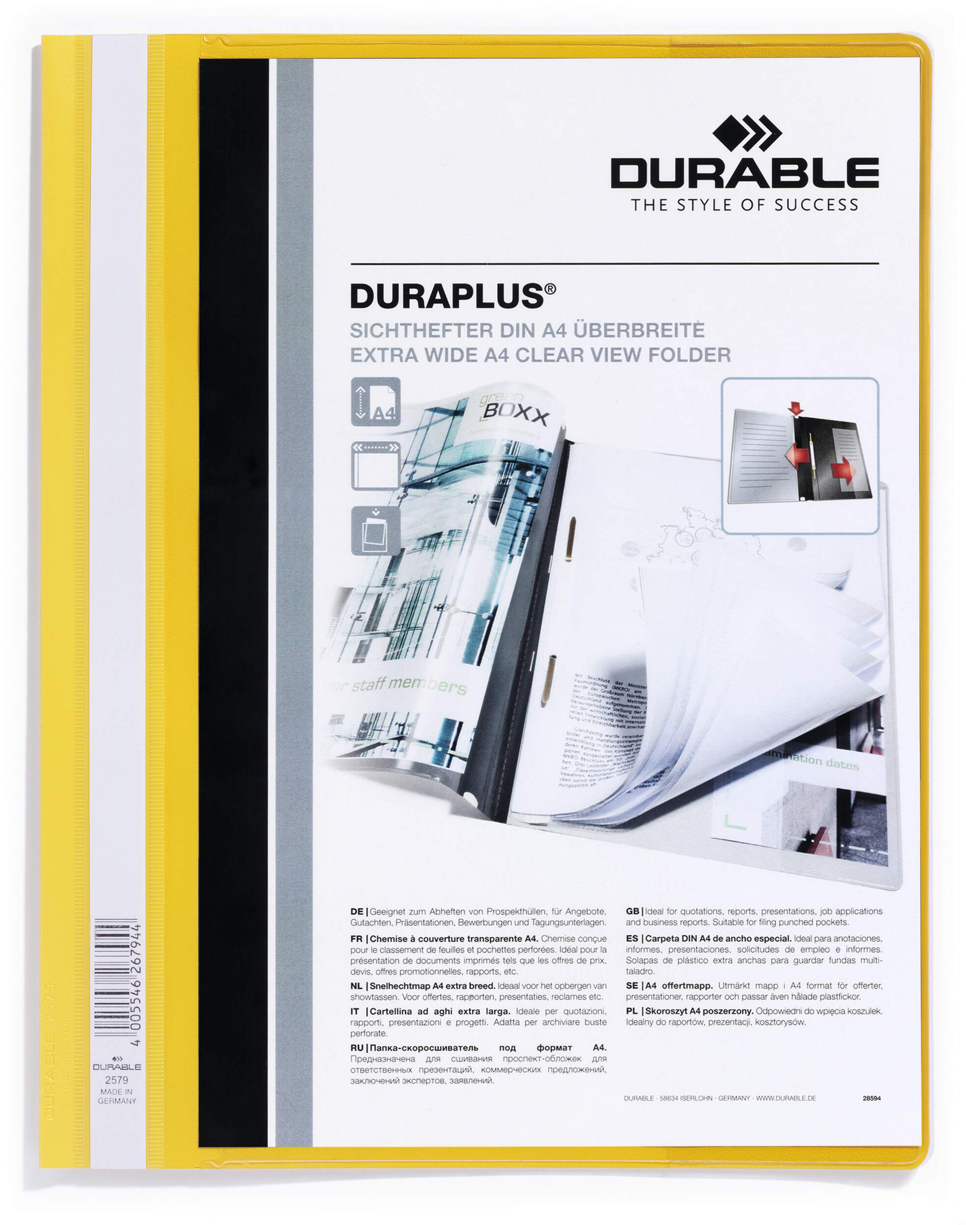 DURABLE Dossier de présentat. DURAPLUS 257904 pour 100 feuilles A4 jaune