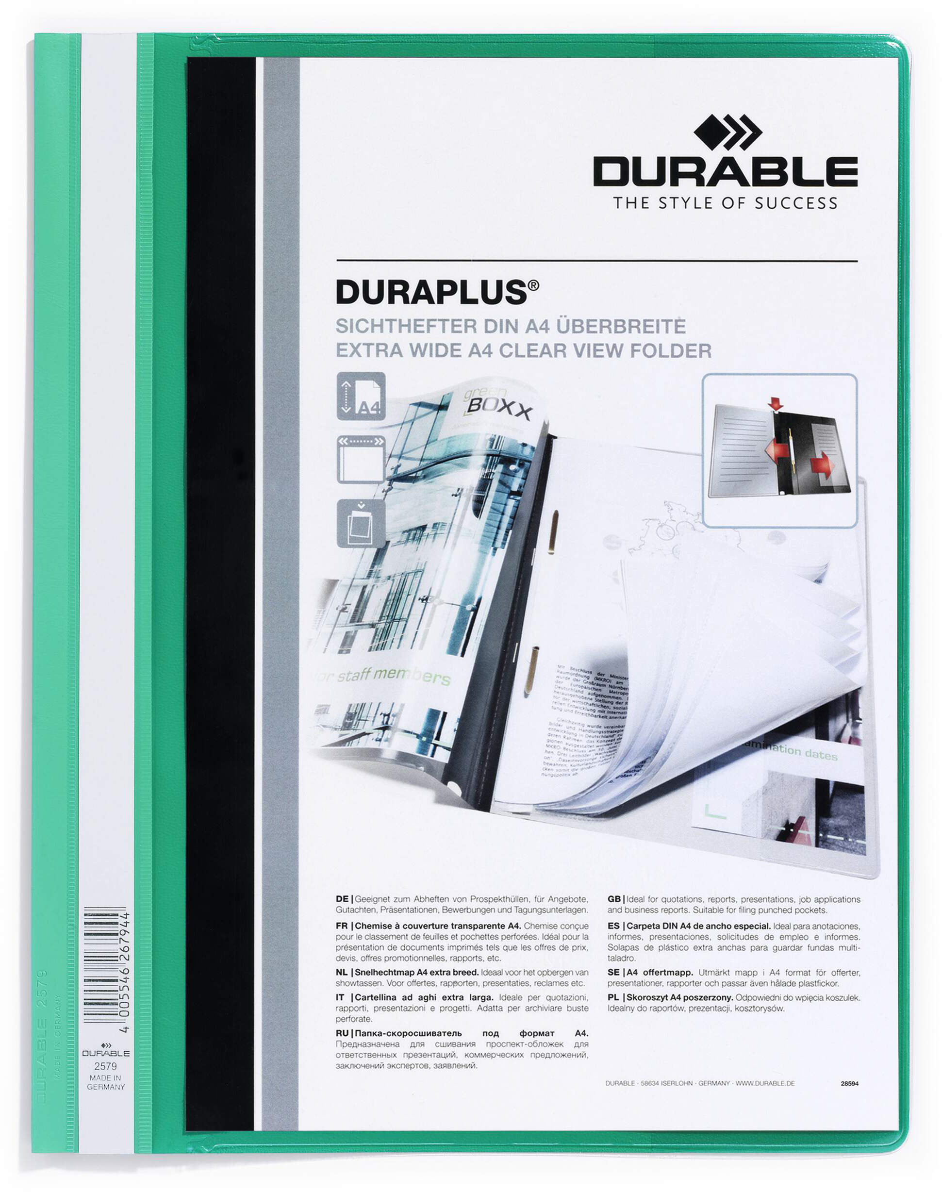 DURABLE Dossier de présentat. DURAPLUS 257905 pour 100 feuilles A4 vert