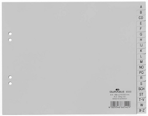 DURABLE Répertoire PP gris A4 6500 10 A-Z demi-format