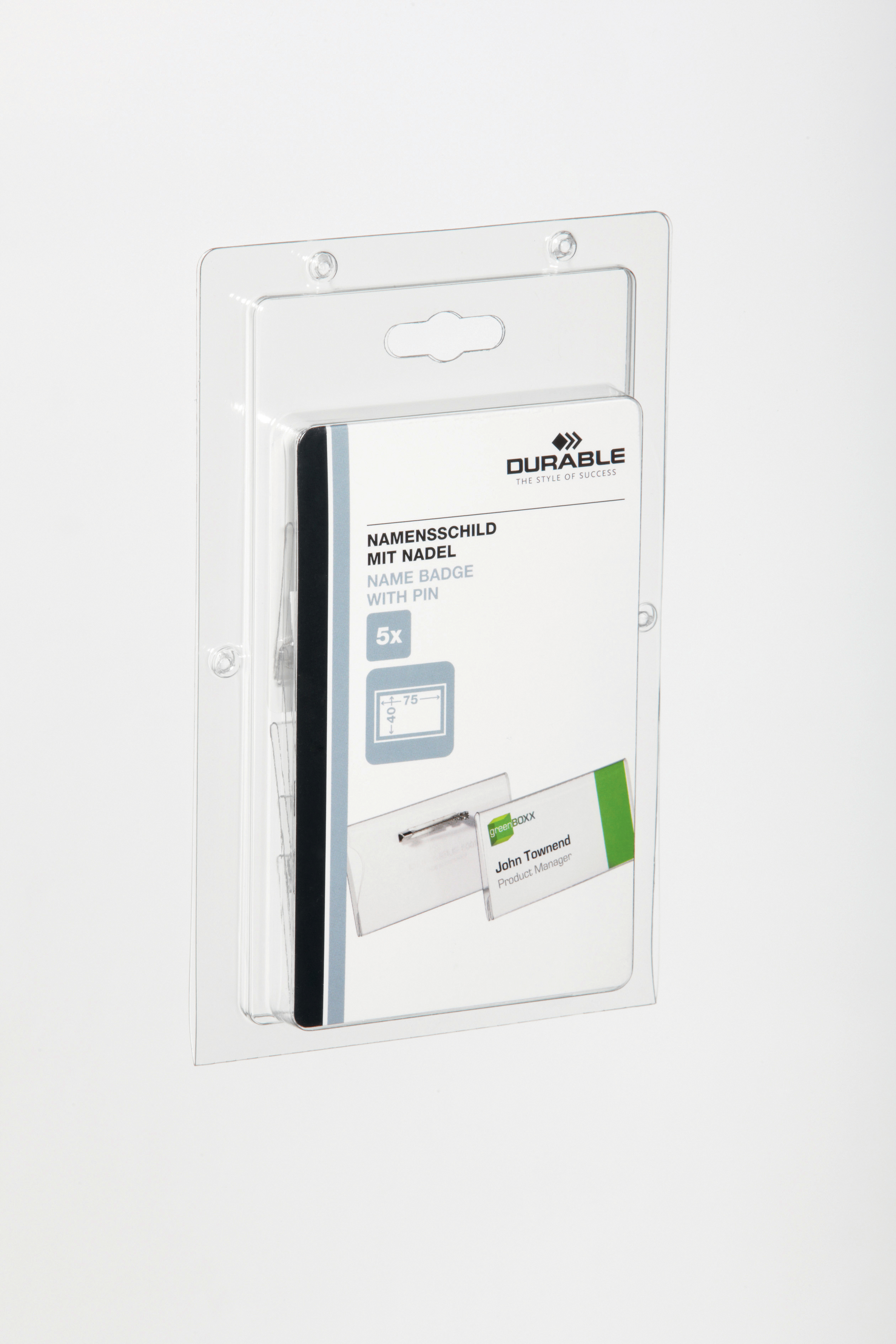 photo DURABLE Badge avec épingle 800119 PVC, 40x75mm 100 pcs.