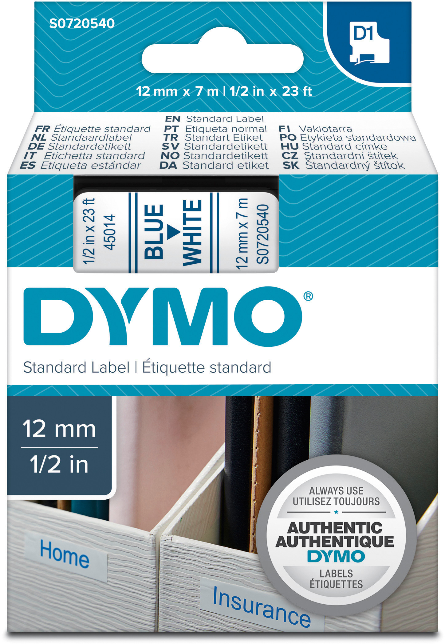 DYMO Ruban D1 bleu/blanc S0720540 12mm/7m