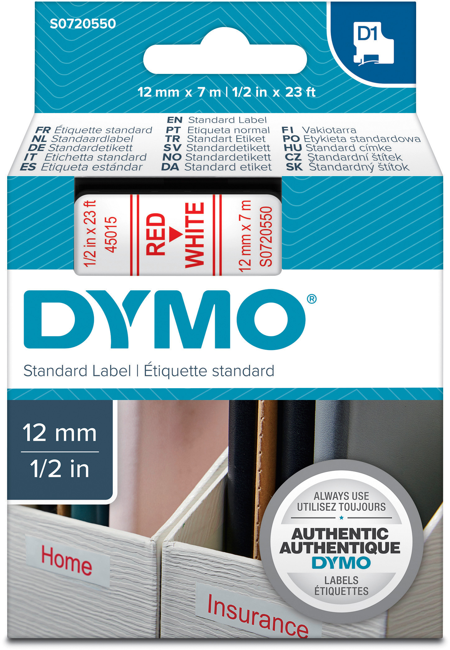 DYMO Ruban D1 rouge/blanc S0720550 12mm/7m