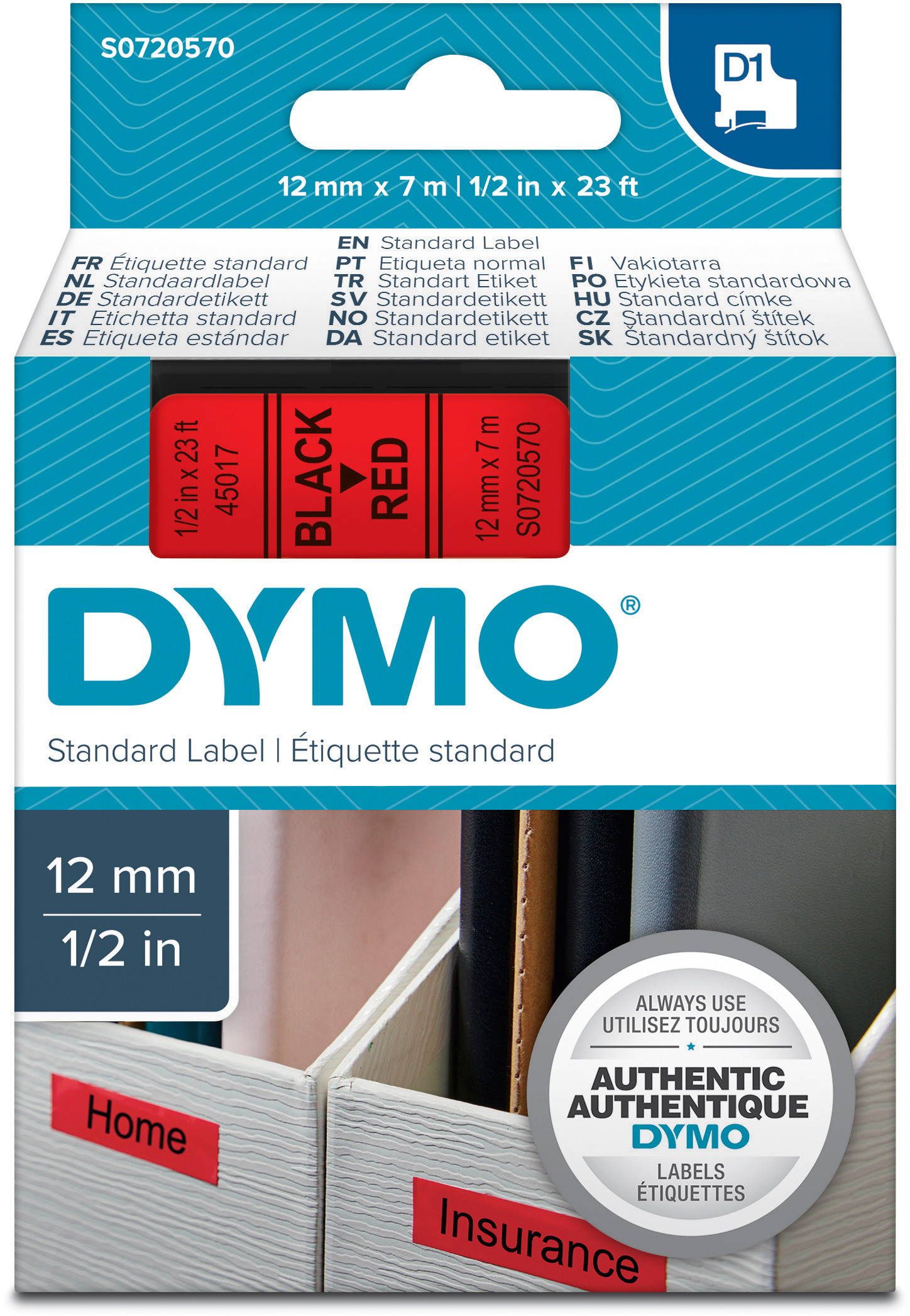 DYMO Ruban D1 noir/rouge S0720570 12mm/7m