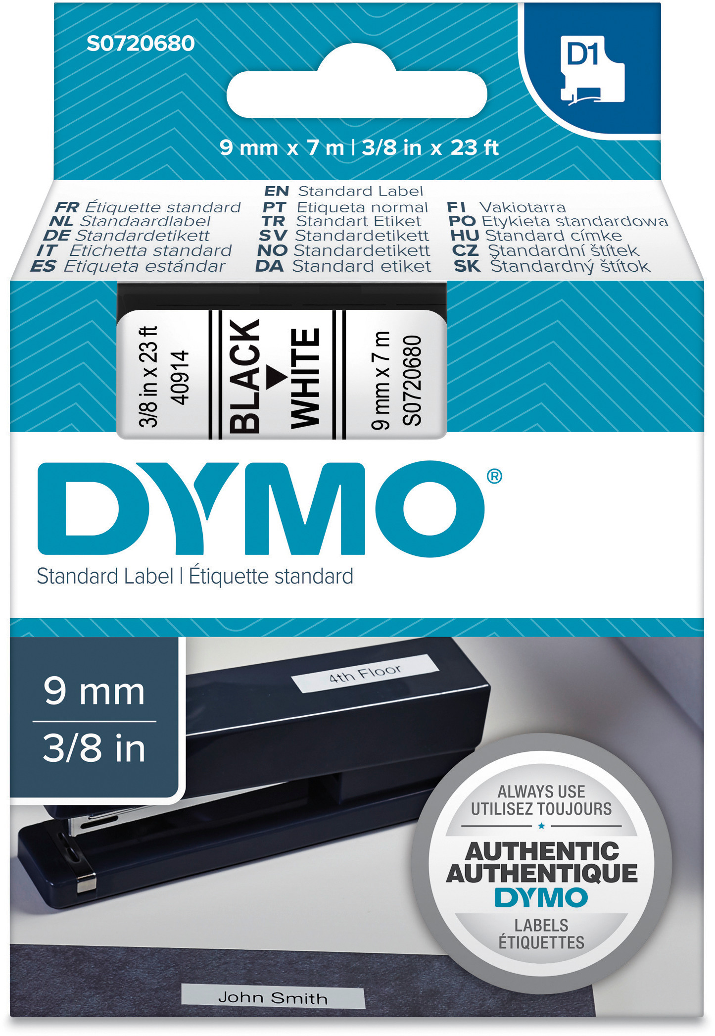 DYMO Ruban D1 noir/blanc S0720680 9mm/7m