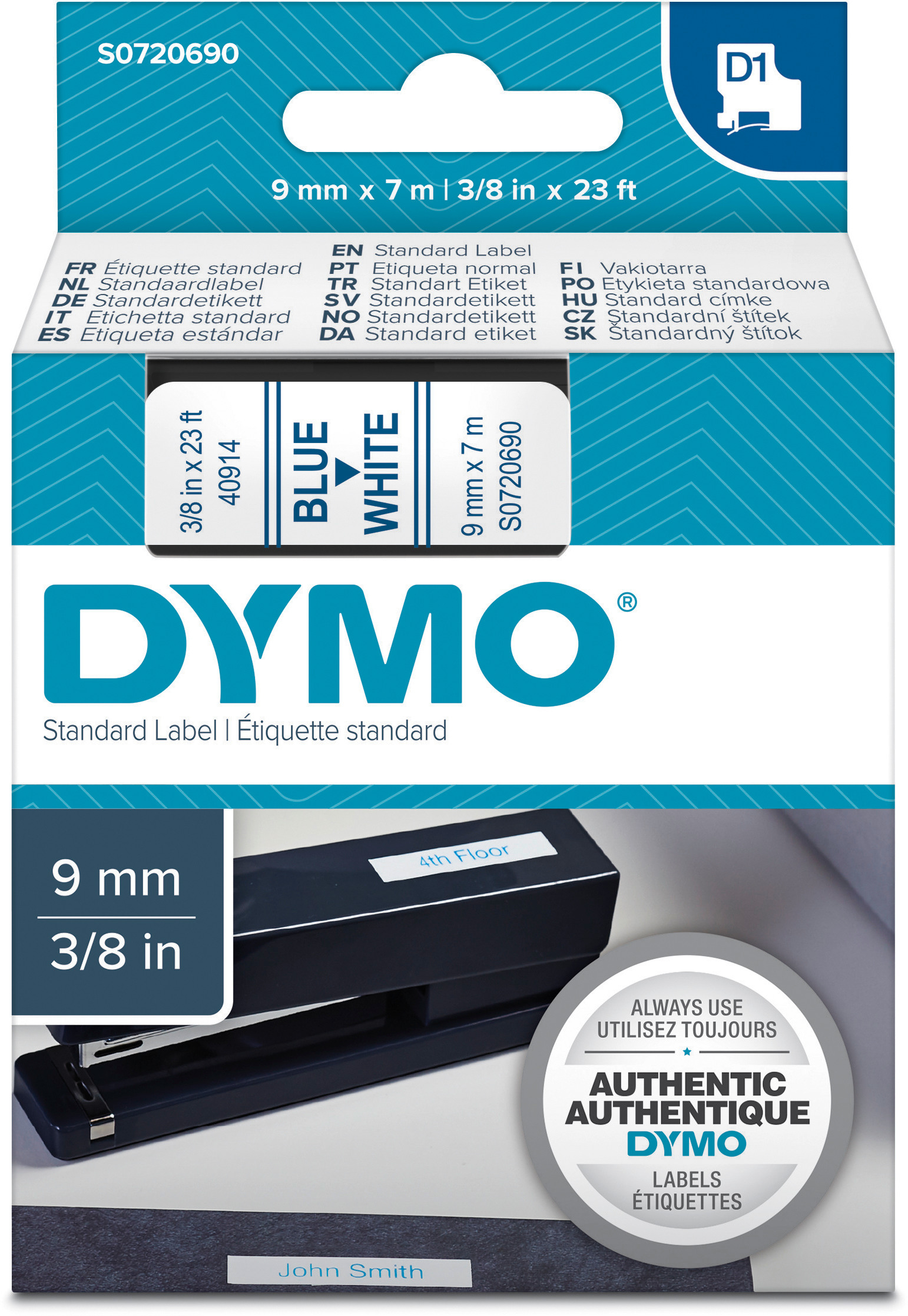 DYMO Ruban D1 S0720690 bleu/blanc 9mm/7m