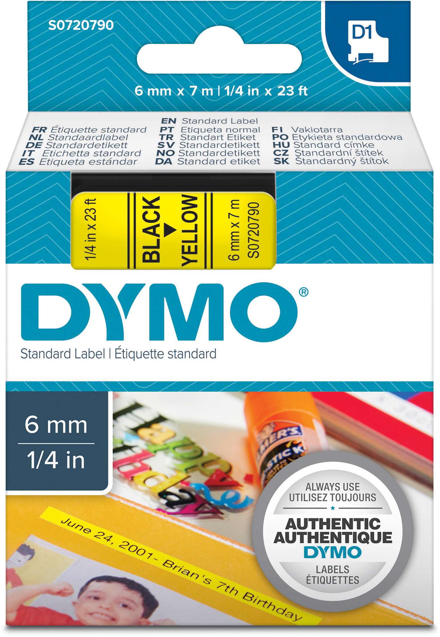 DYMO Ruban D1 S0720790 noir/jaune 6mm/7m