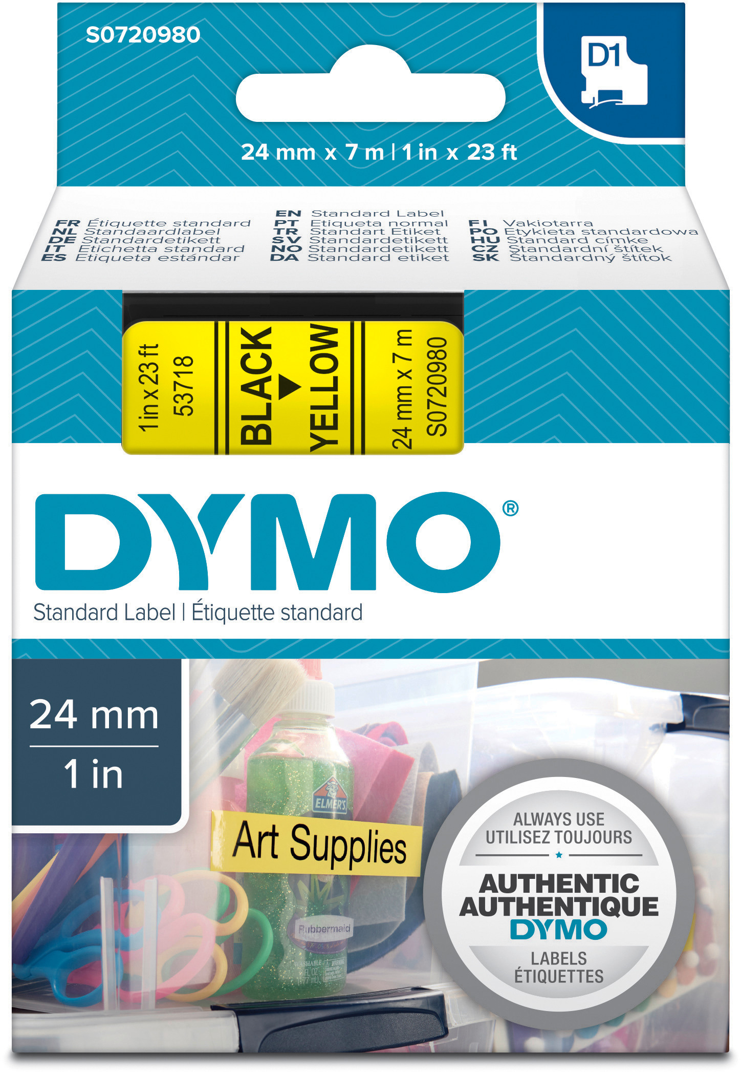 DYMO Ruban D1 noir/jaune S0720980 24mm/7m