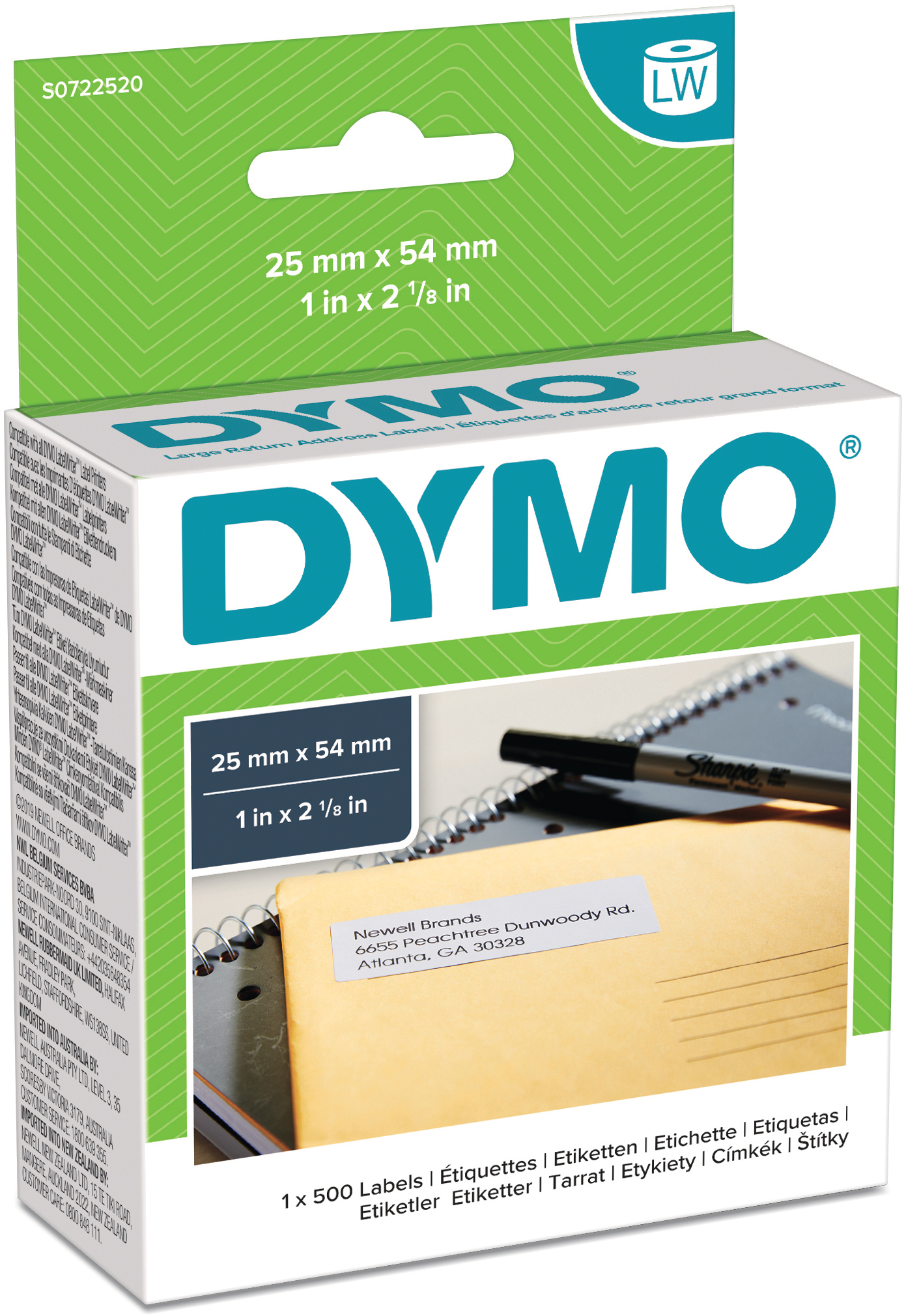 DYMO Etiquettes d'adresse S0722520 permanent 54x25mm