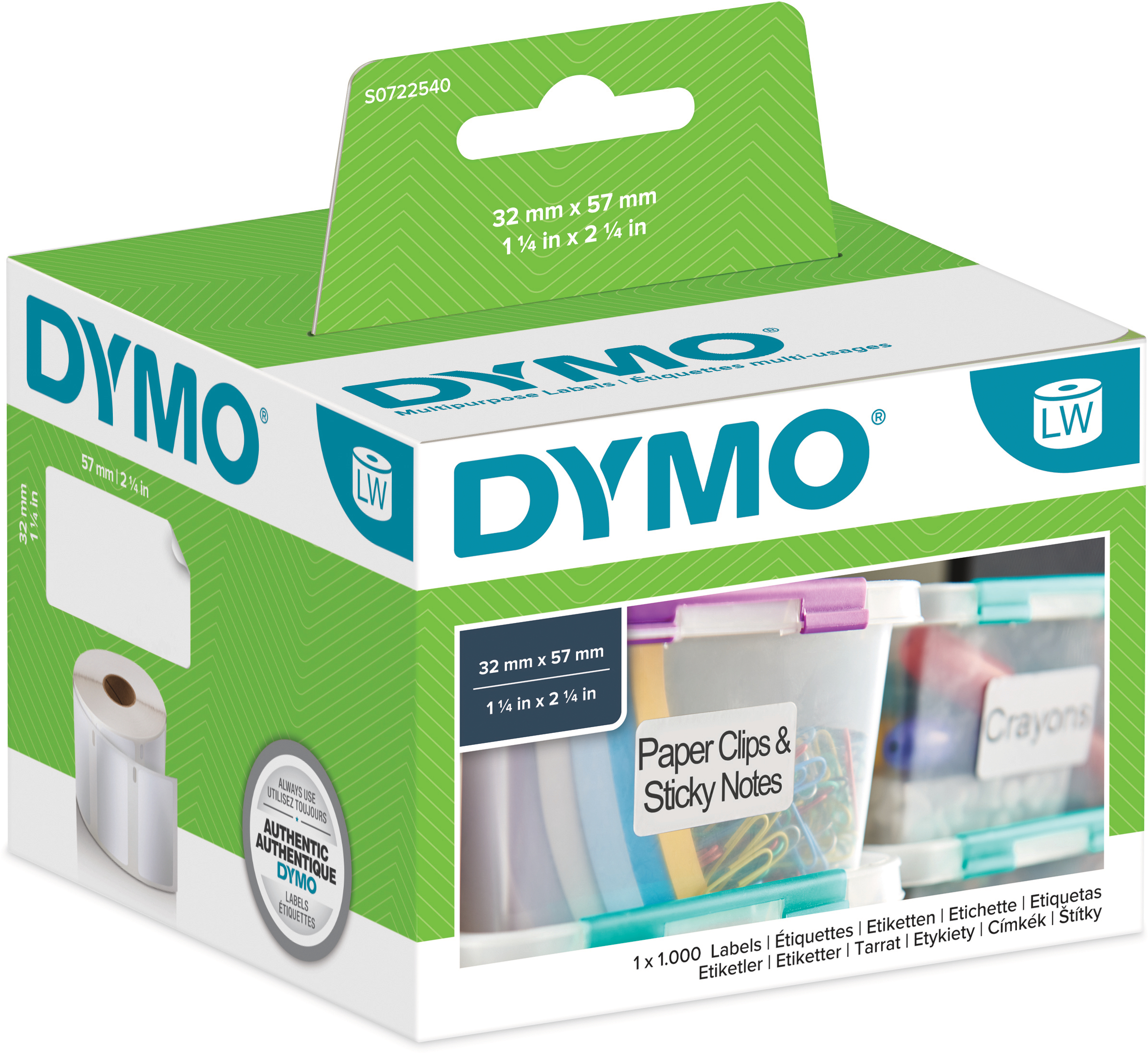 DYMO Étiquettes multi-usages S0722540 non-perm. 57x32mm 1000 pcs.